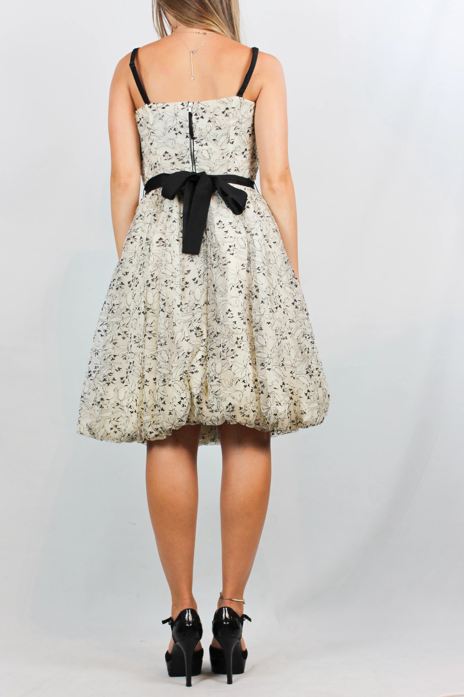Black and white lace bubble dress