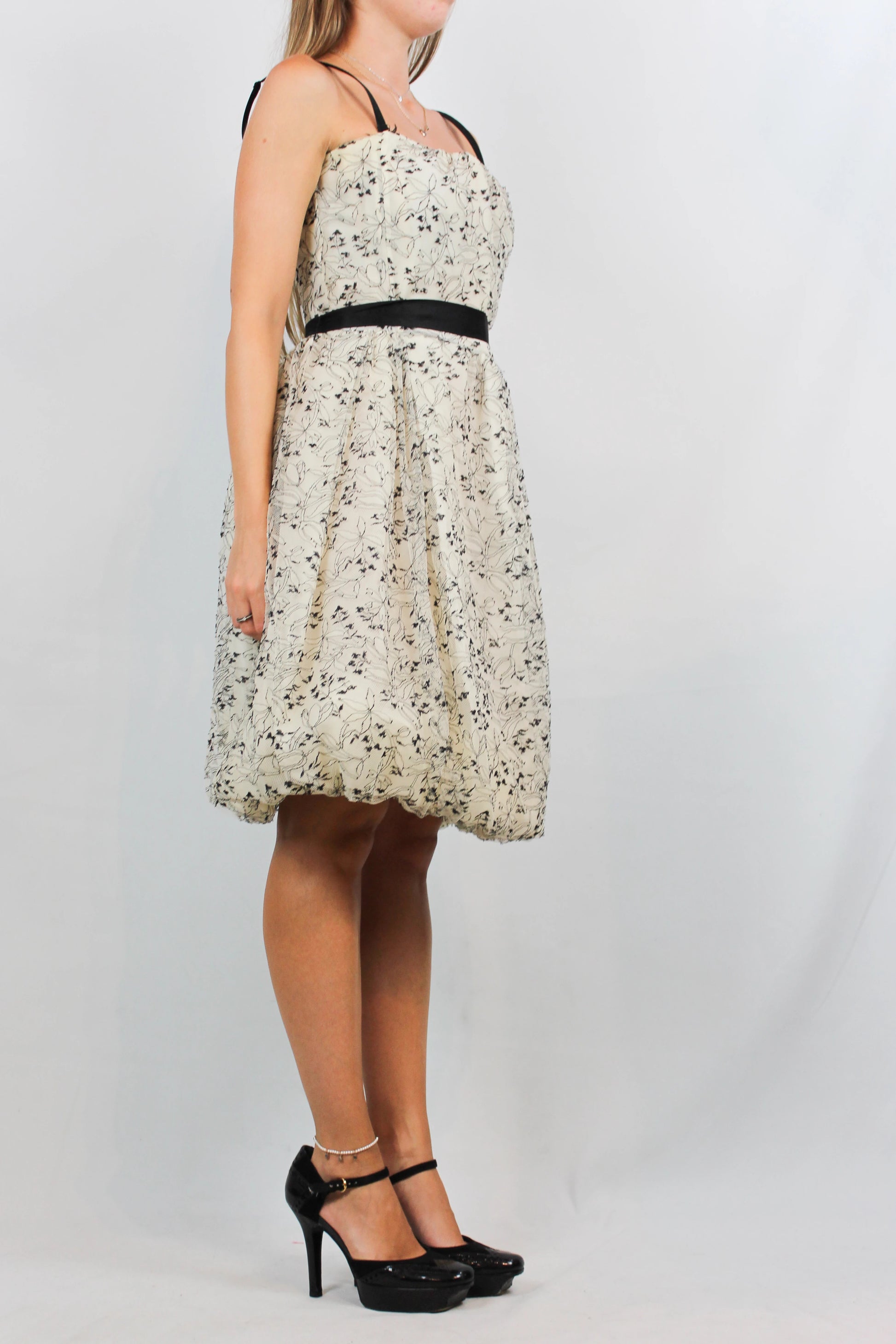 Black and white lace bubble dress