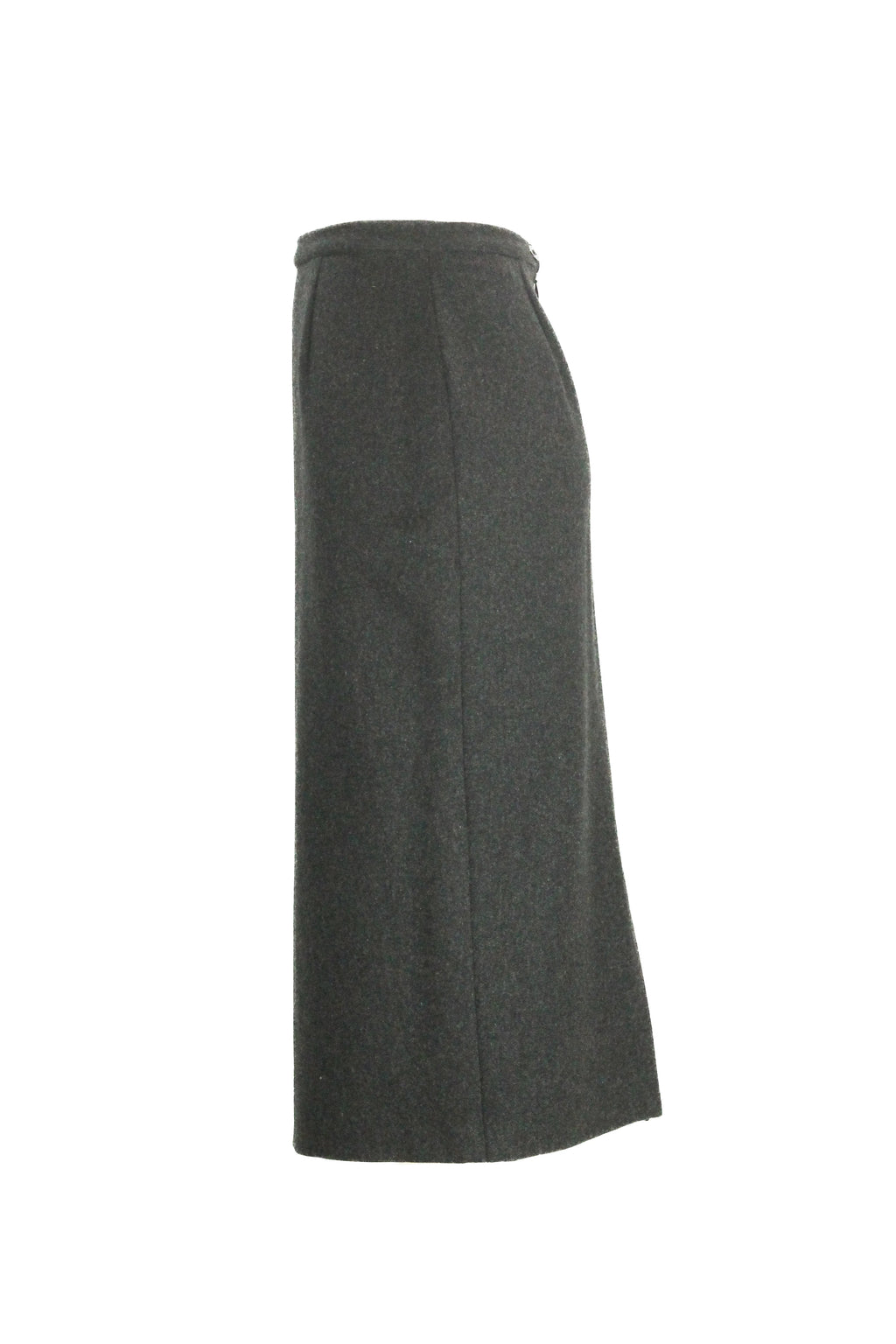 Wool midi skirt with floral embroidery and slit