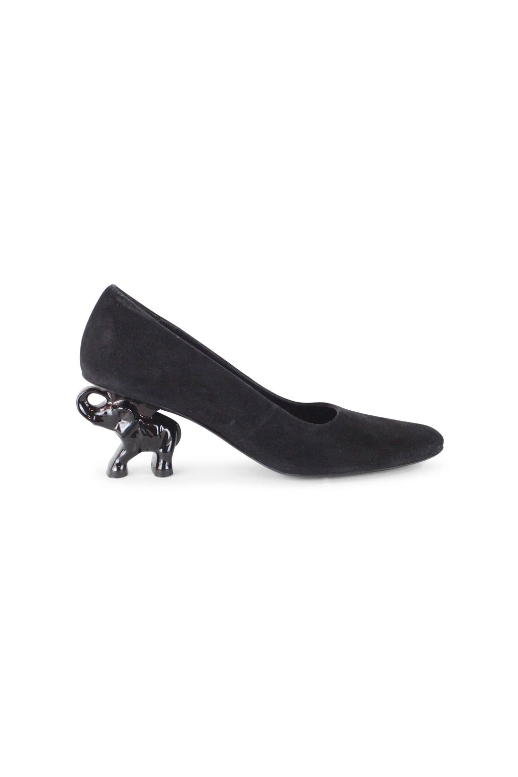 Suede elephant heel pumps