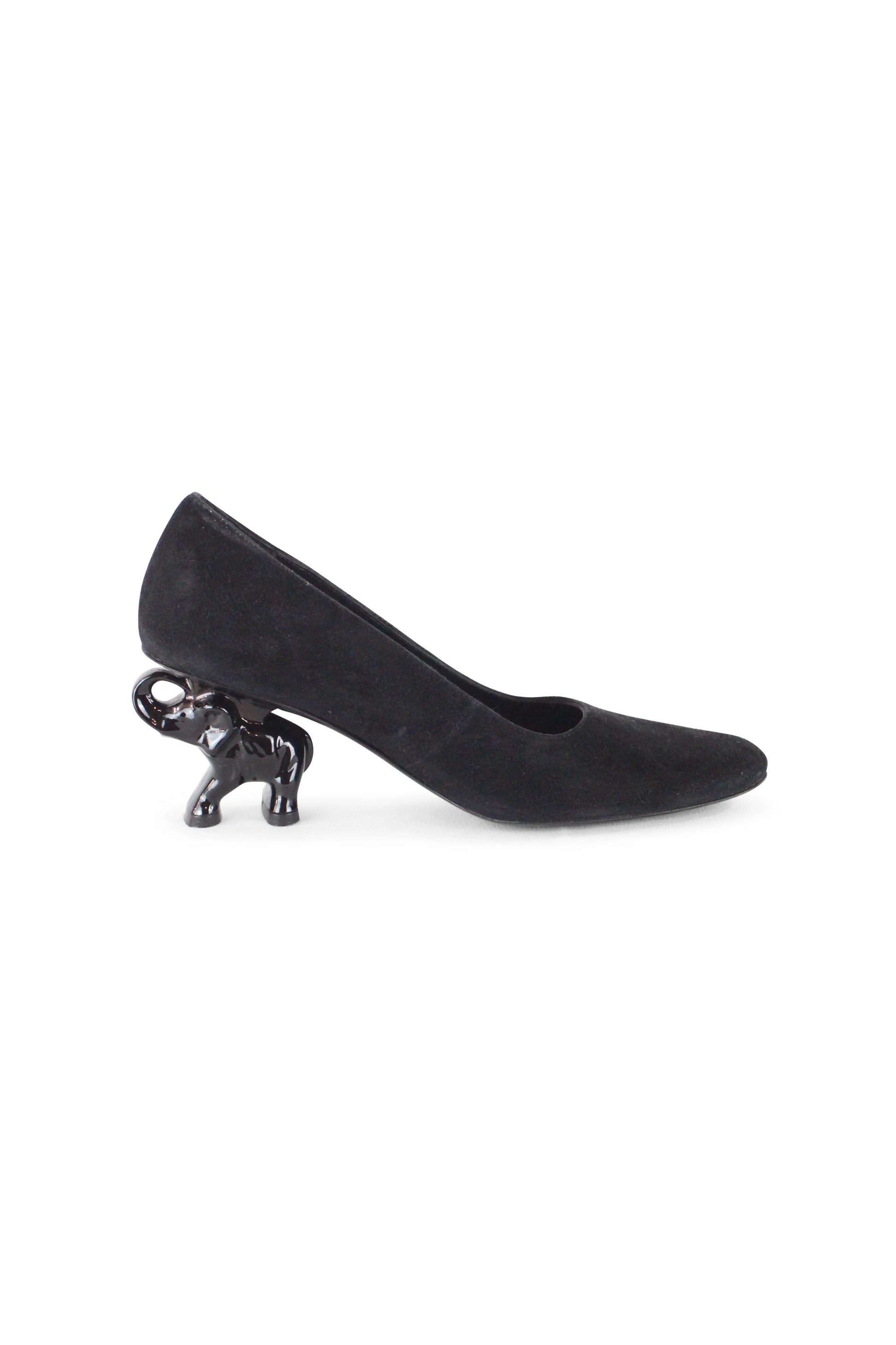 Suede elephant heel pumps