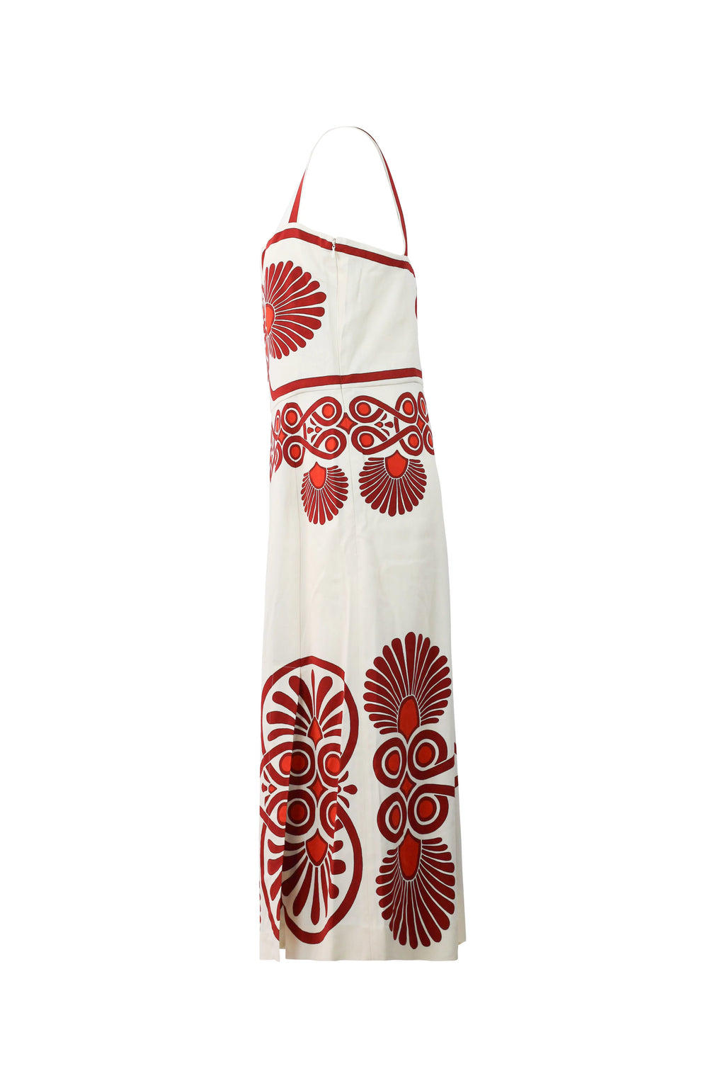 Cream & Red Ornamental Print Midi Dress