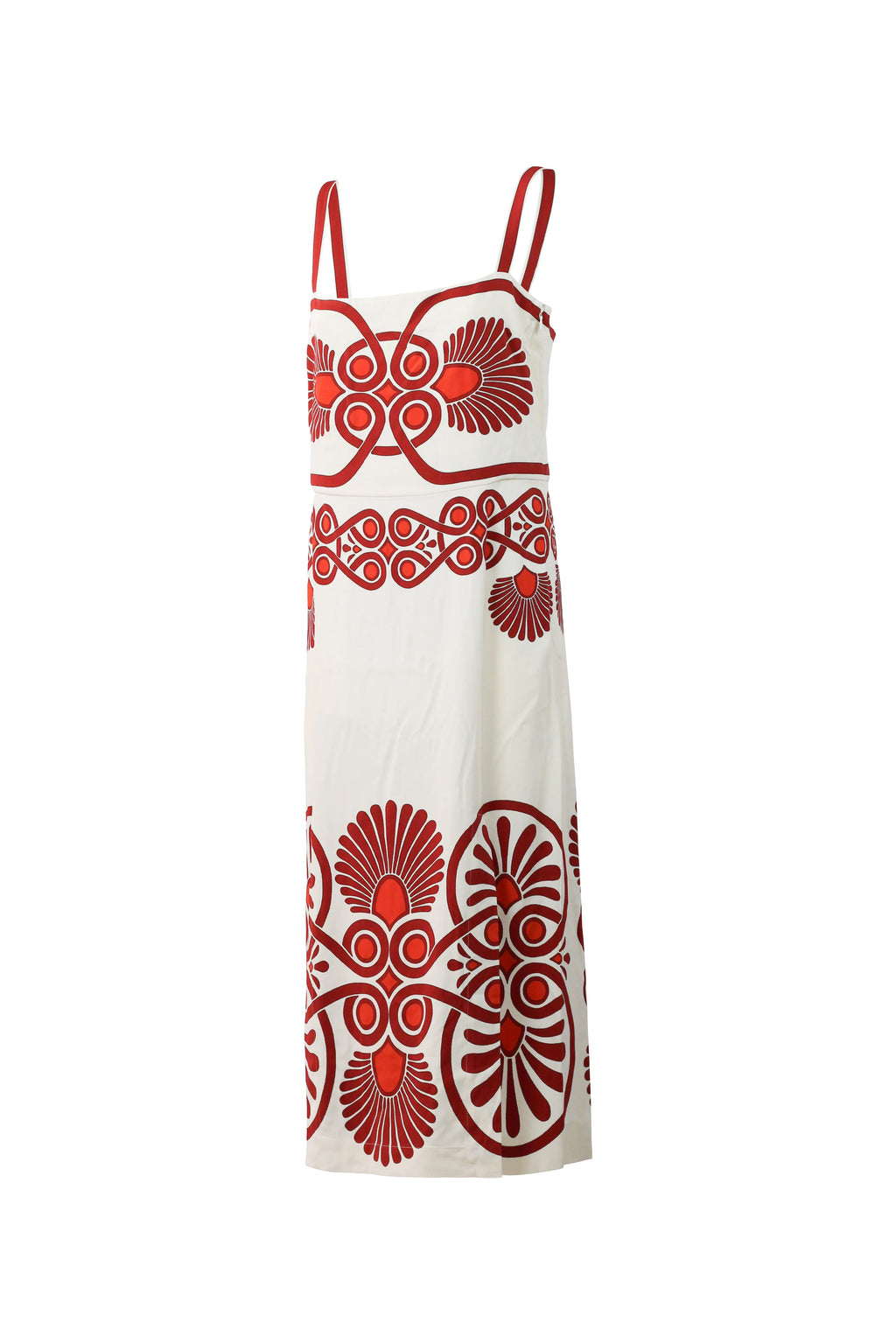 Cream & Red Ornamental Print Midi Dress