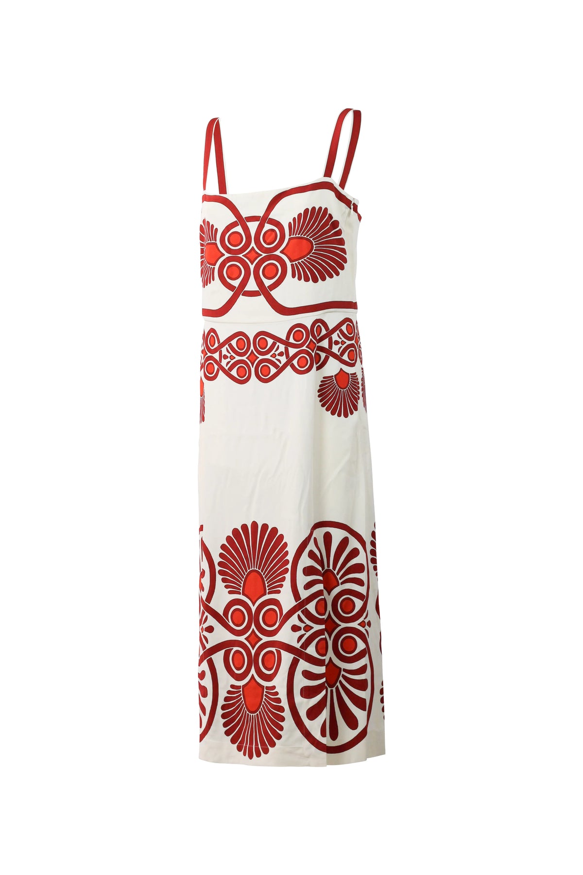 Cream & Red Ornamental Print Midi Dress