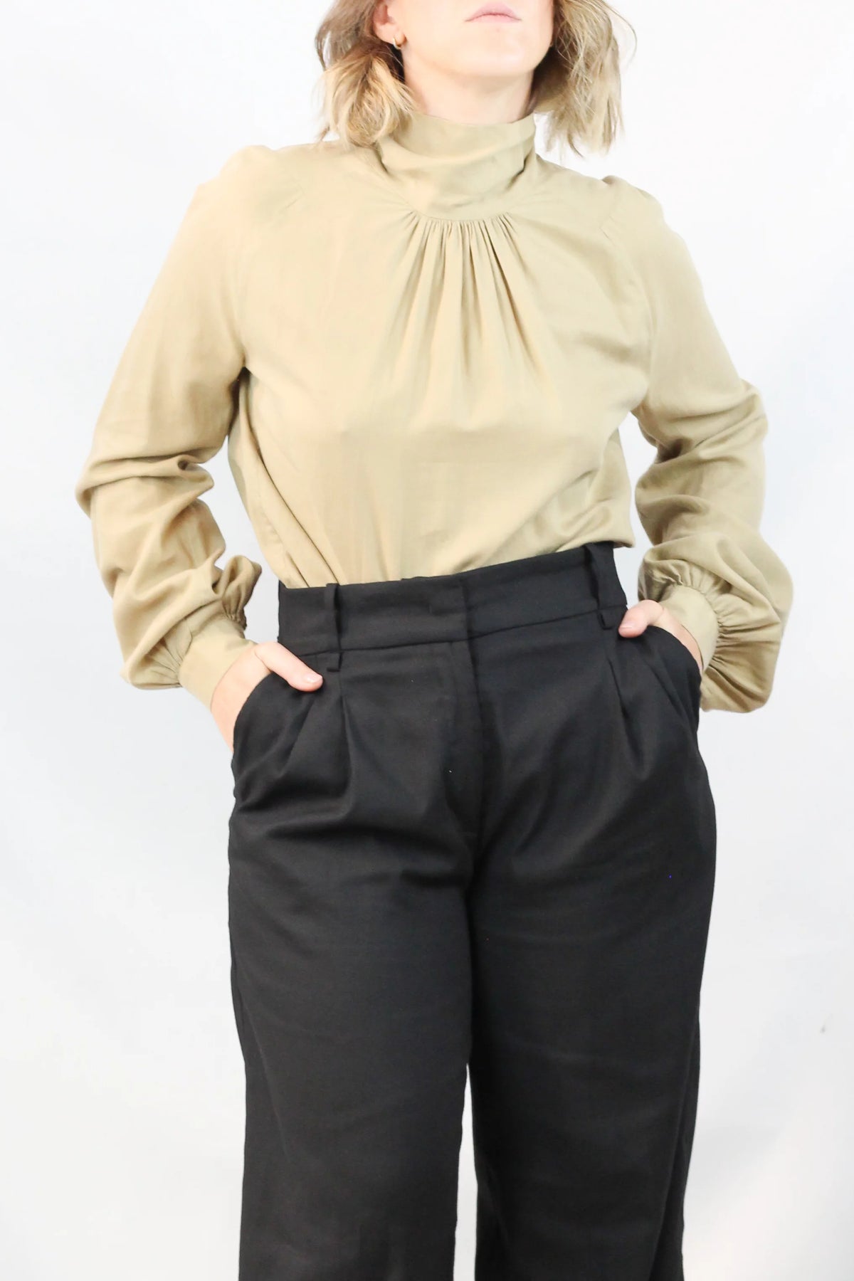Silk Gathered Turtleneck Blouse FW2015