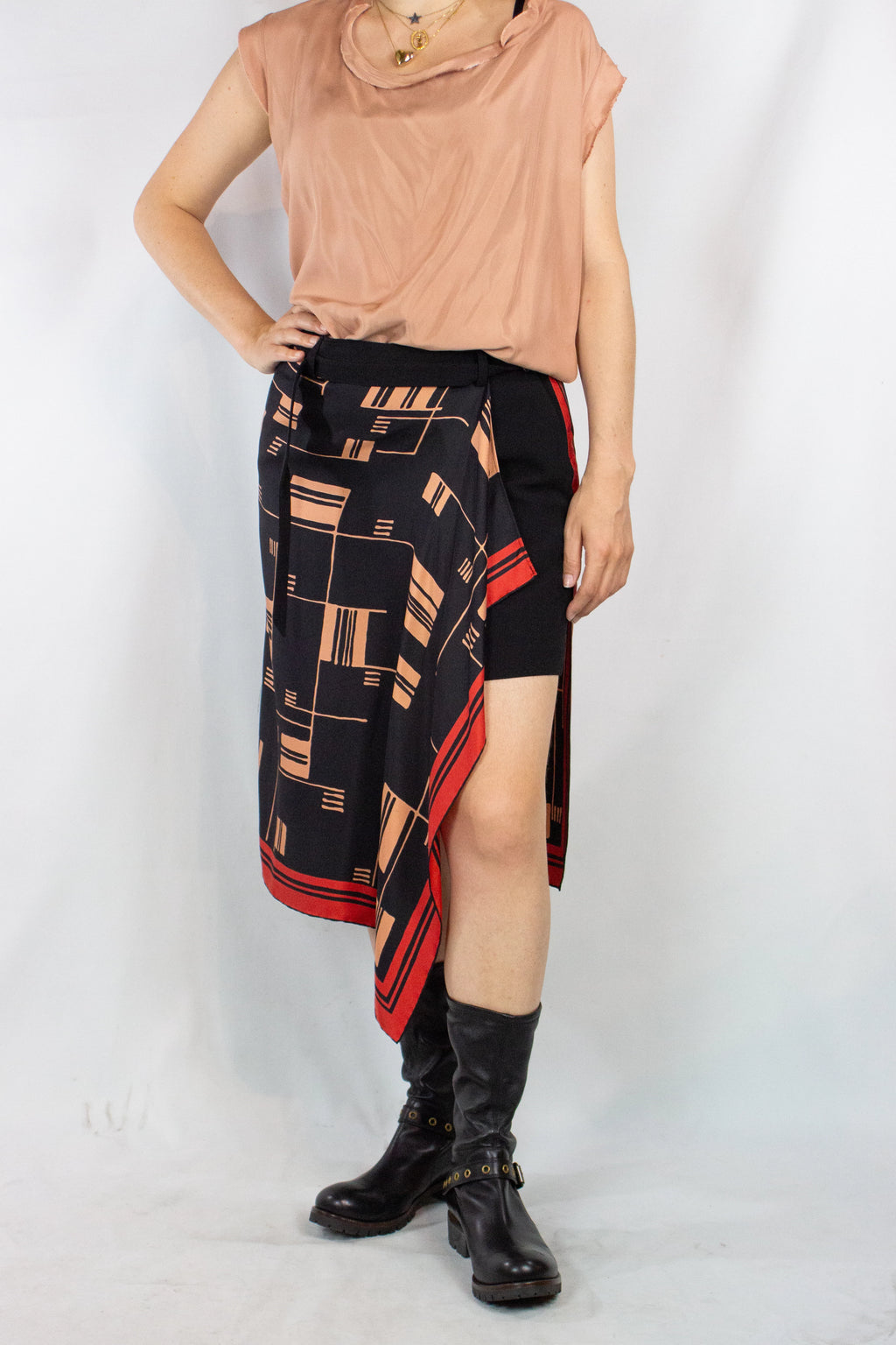 Asymmetrical Foulard Skirt with Black Bermuda SS2018