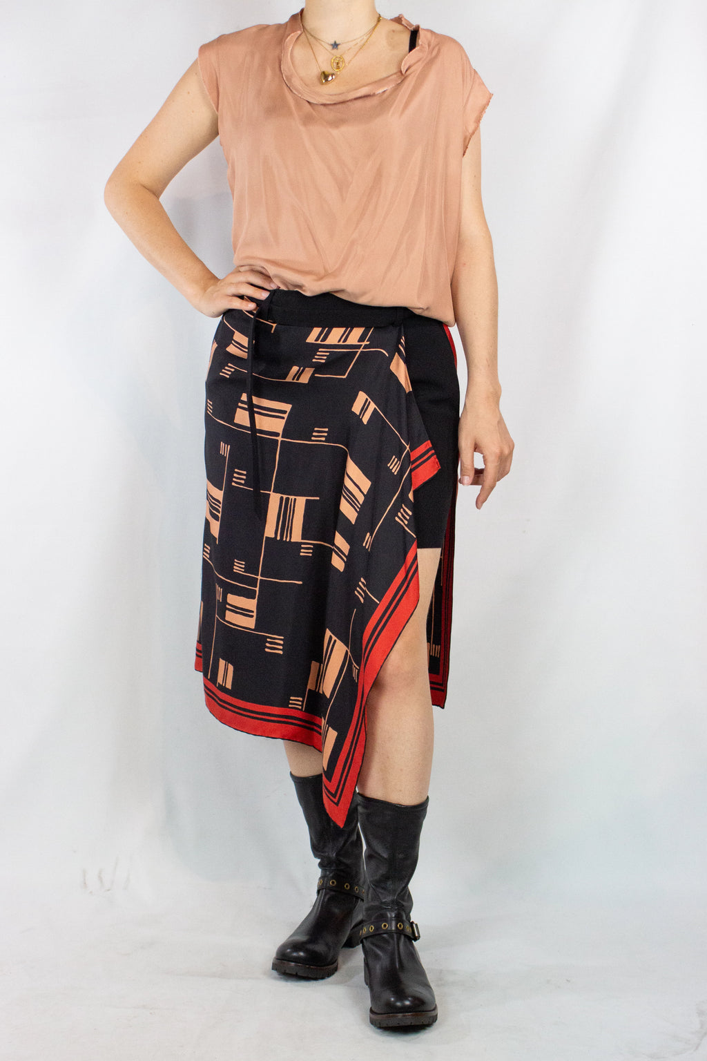Asymmetrical Foulard Skirt with Black Bermuda SS2018