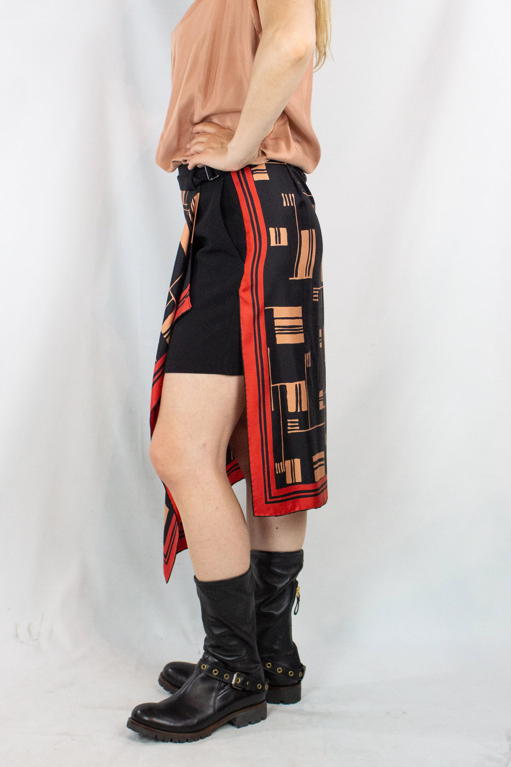 Asymmetrical Foulard Skirt with Black Bermuda SS2018