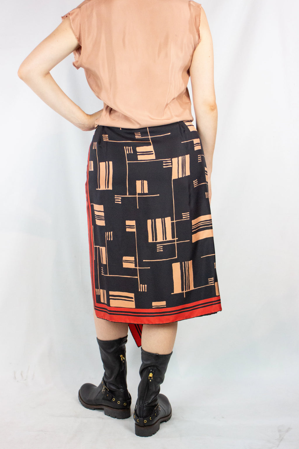 Asymmetrical Foulard Skirt with Black Bermuda SS2018