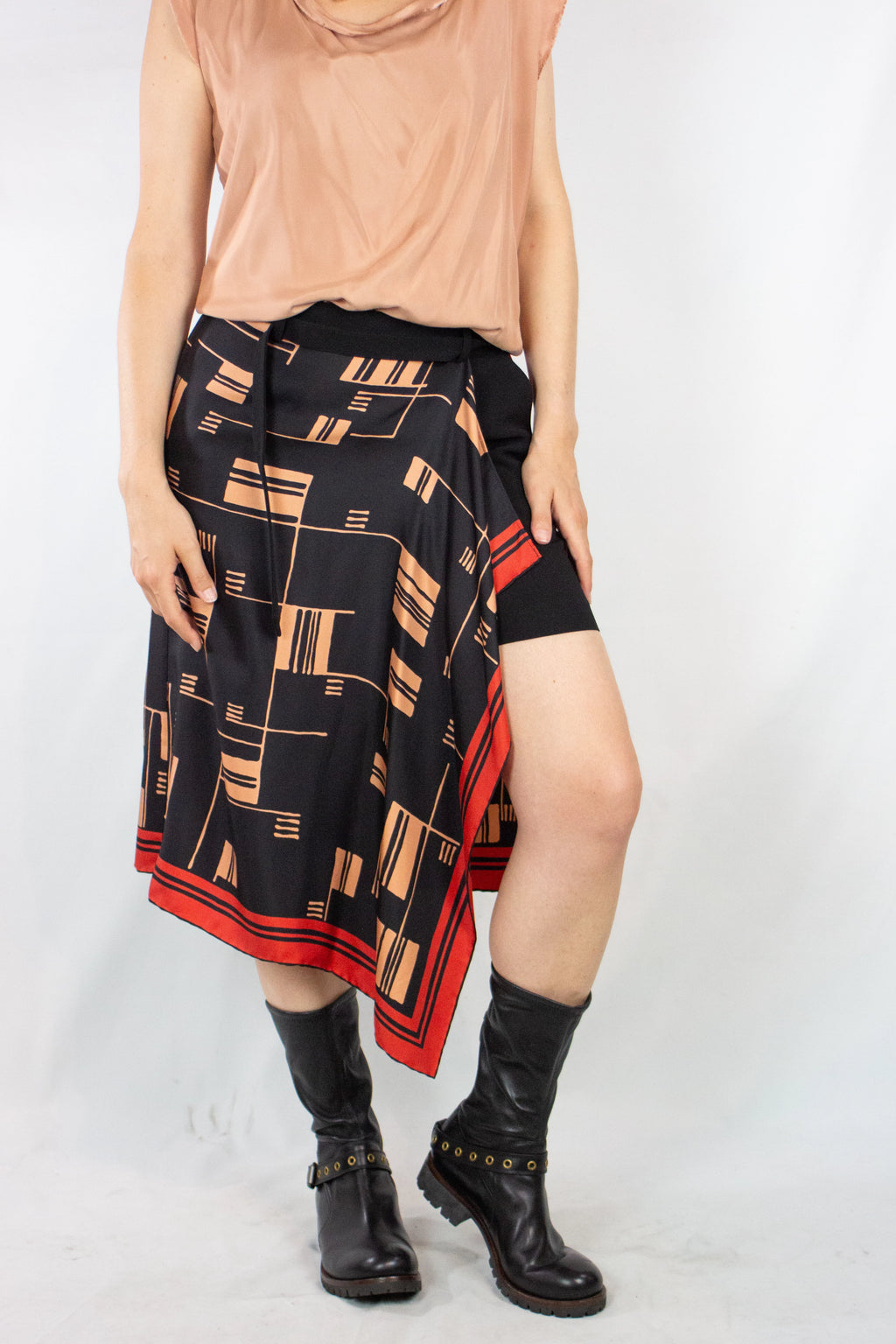 Asymmetrical Foulard Skirt with Black Bermuda SS2018