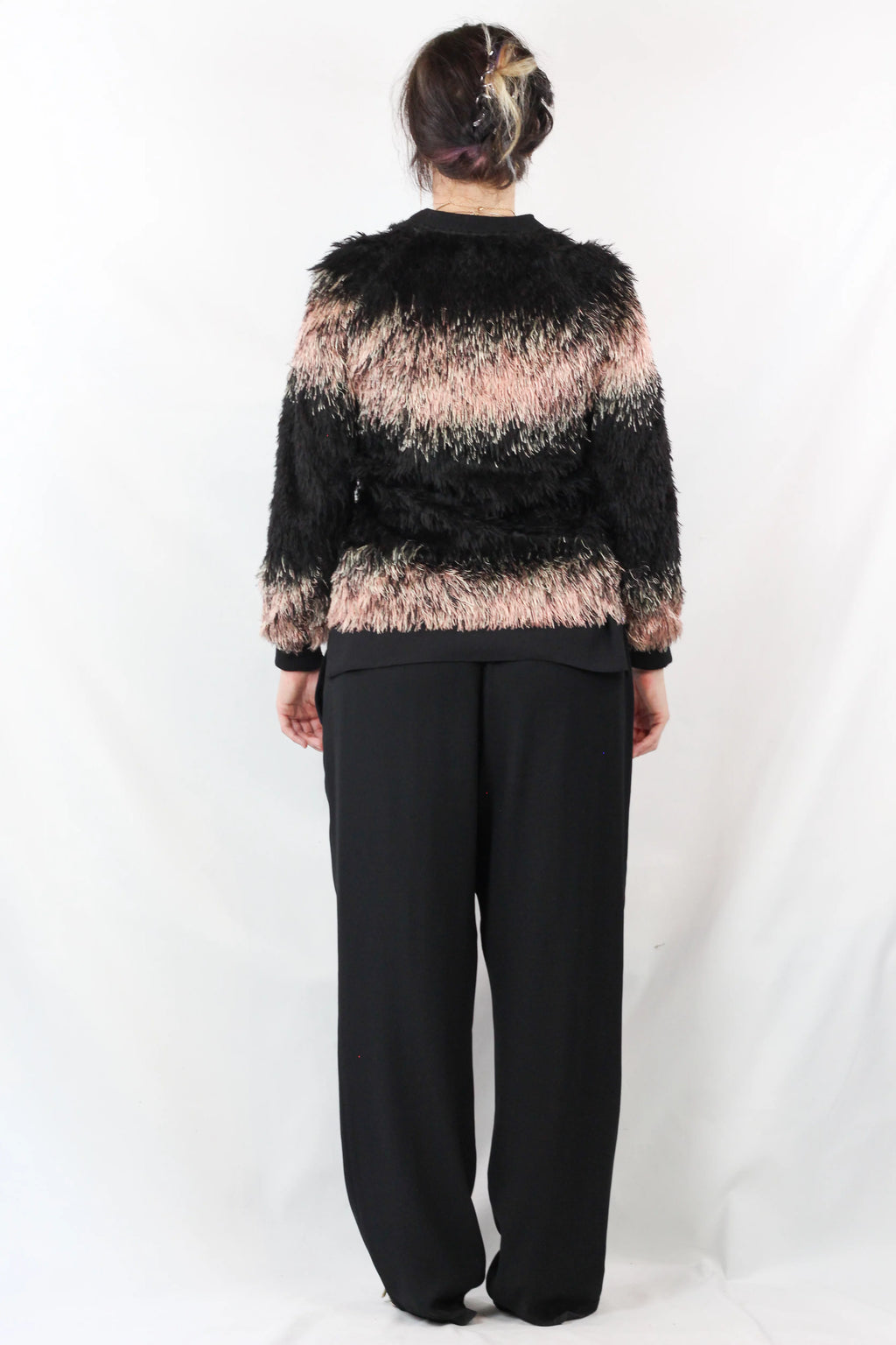 Faux Fur Stripe Knit Pullover Top