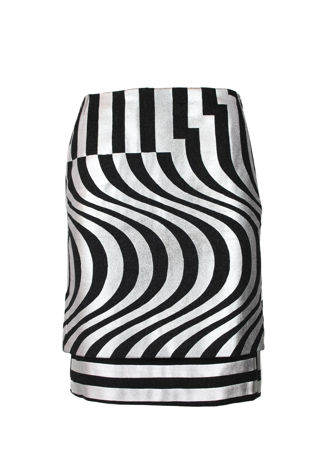 Optical Wool Midi Skirt with Silver Print FW2014