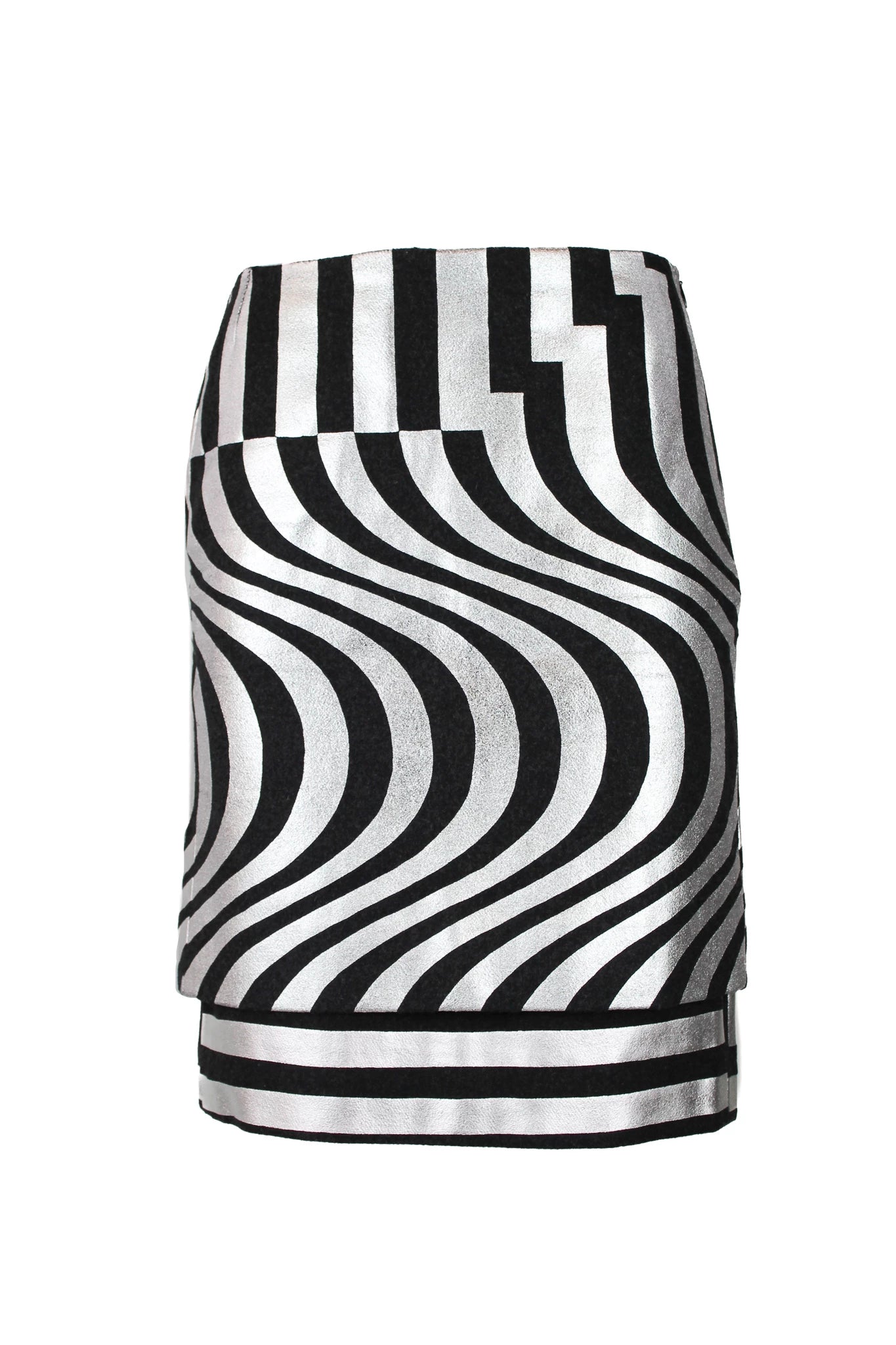 Optical Wool Midi Skirt with Silver Print FW2014