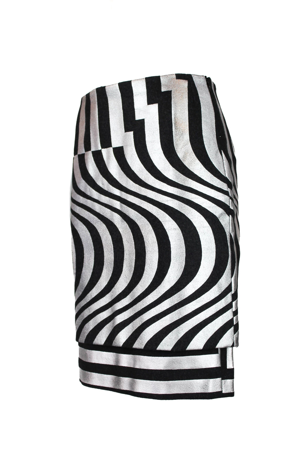 Optical Wool Midi Skirt with Silver Print FW2014