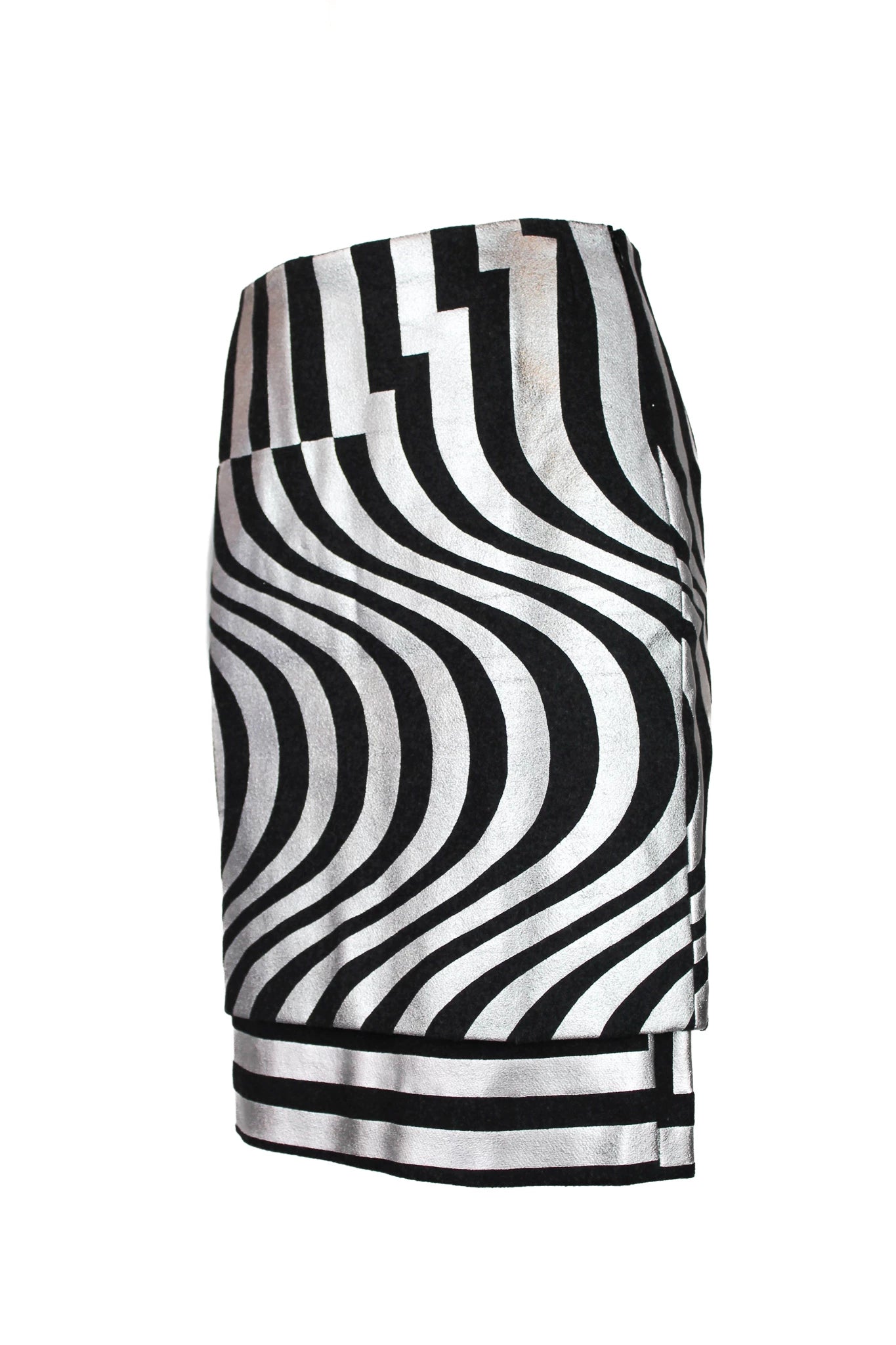 Optical Wool Midi Skirt with Silver Print FW2014