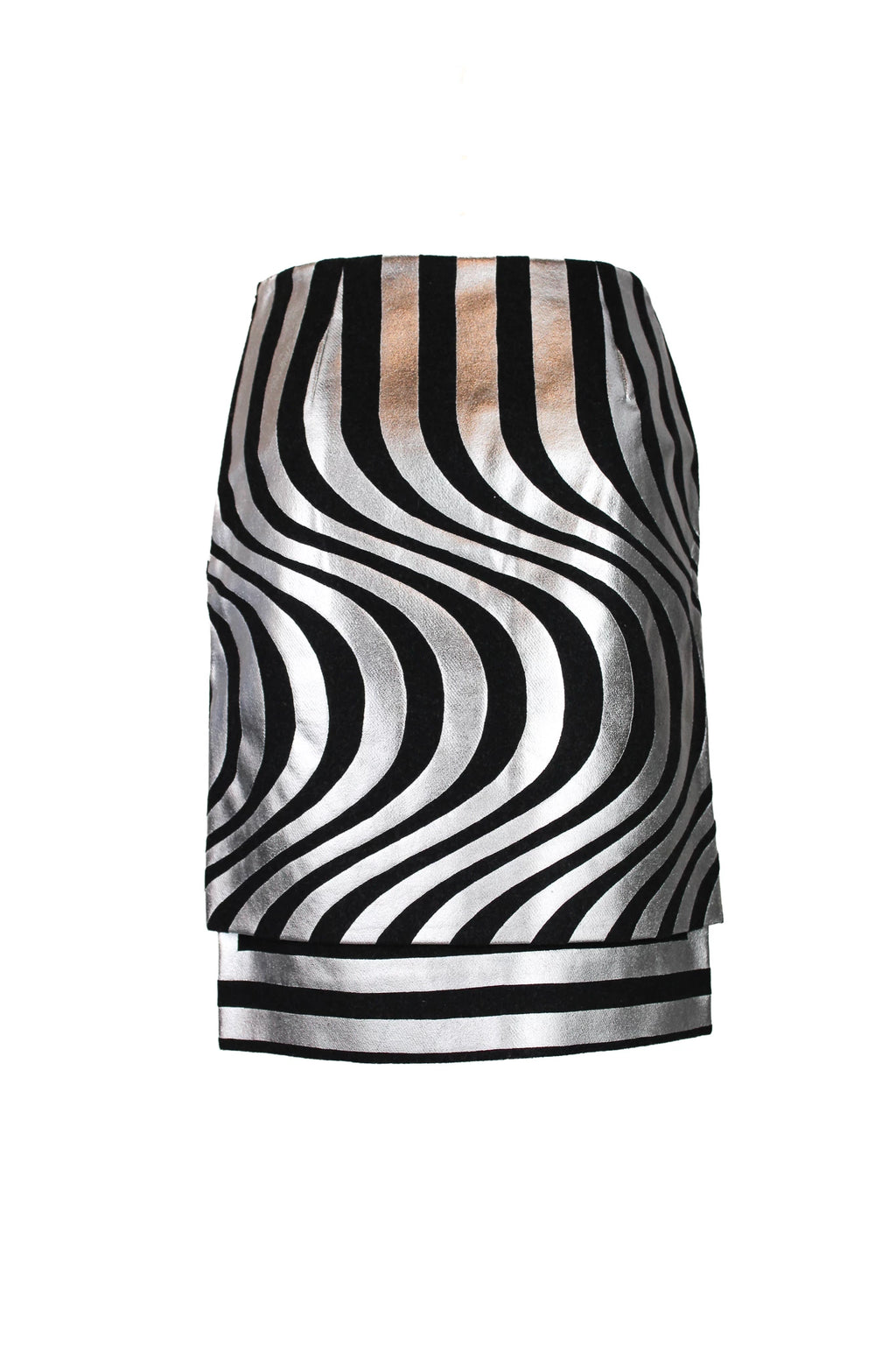 Optical Wool Midi Skirt with Silver Print FW2014