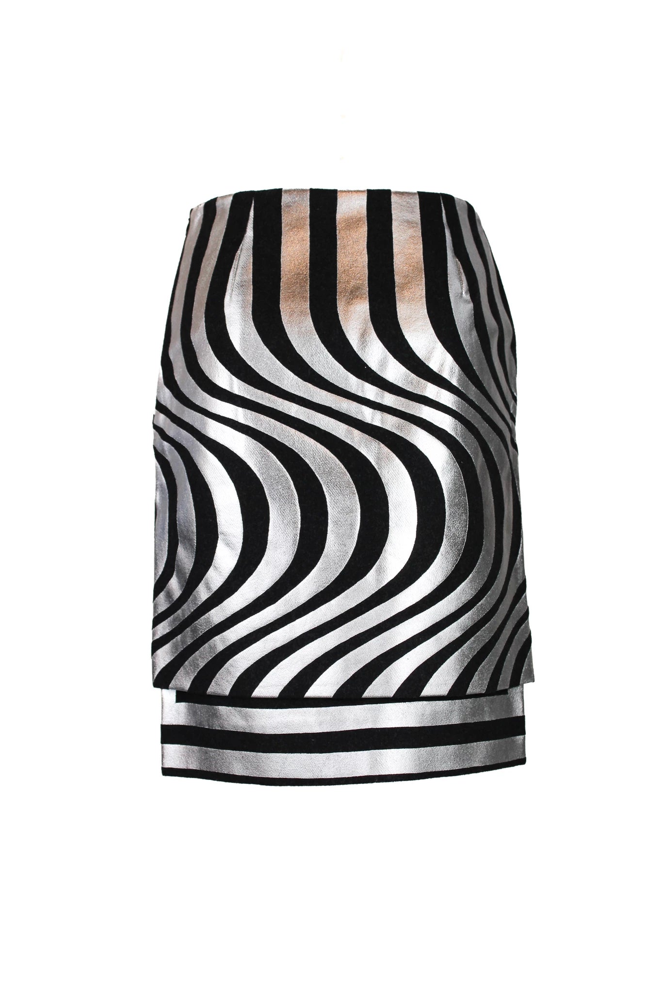 Optical Wool Midi Skirt with Silver Print FW2014