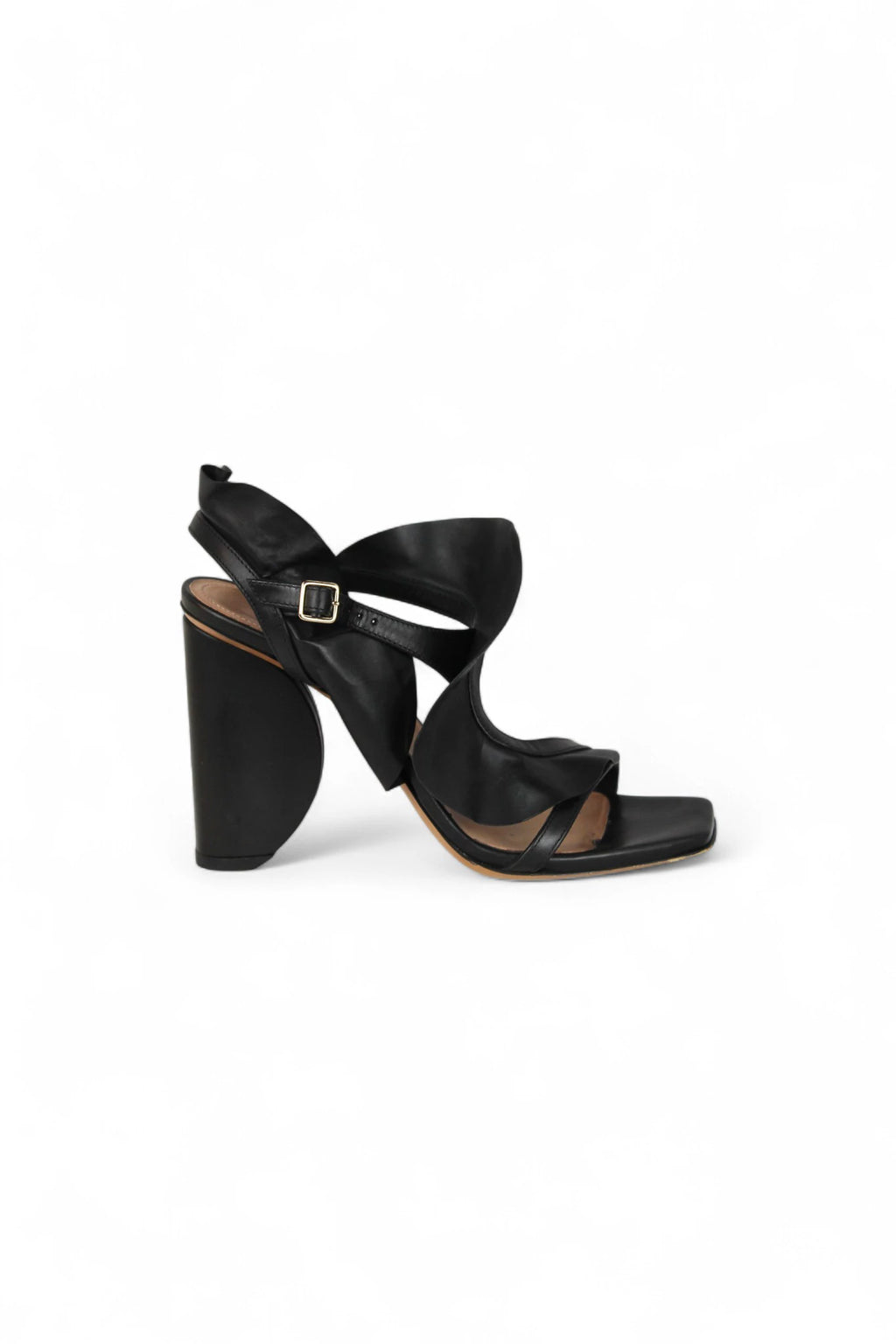 Black Leather Sandals with Ruffled Straps