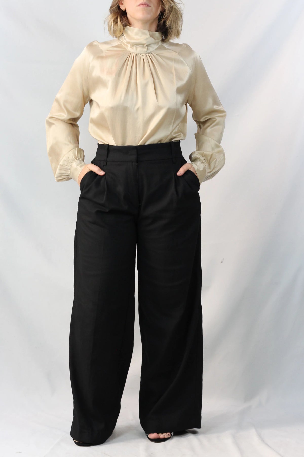 Silk High-Neck Gathered Blouse FW2015