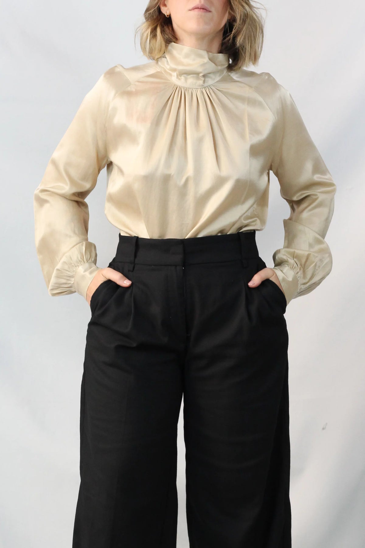 Silk High-Neck Gathered Blouse FW2015