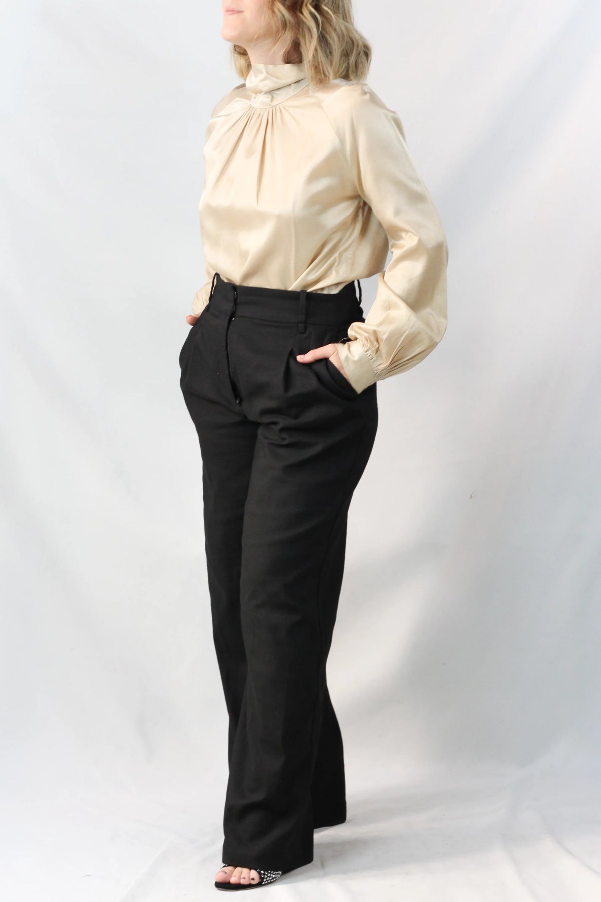 Silk High-Neck Gathered Blouse FW2015
