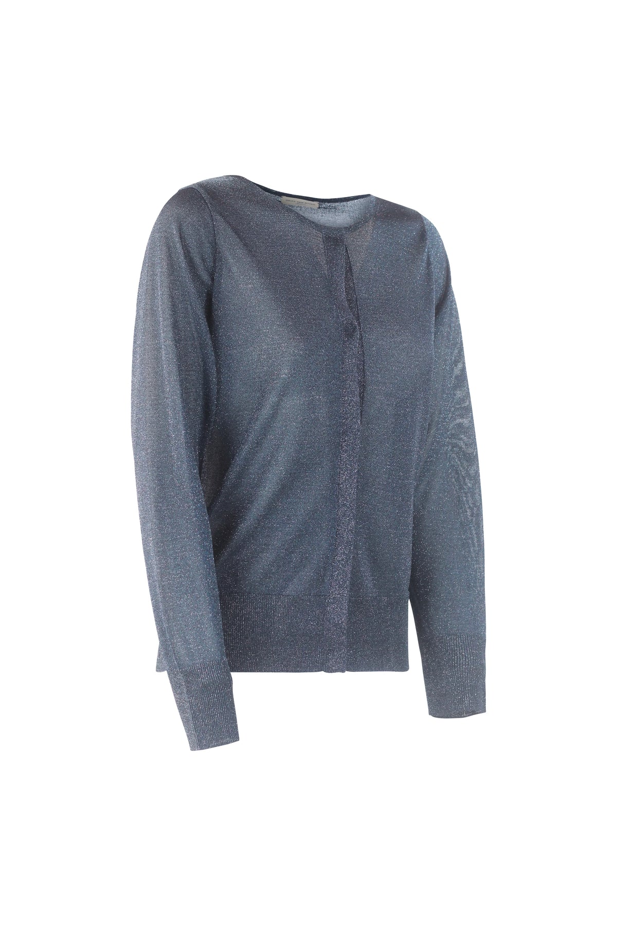 Lurex Knit Cardigan in Metallic Blue