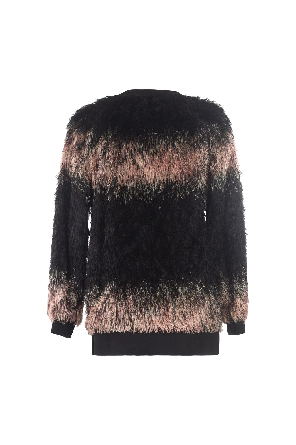 Faux Fur Stripe Knit Pullover Top