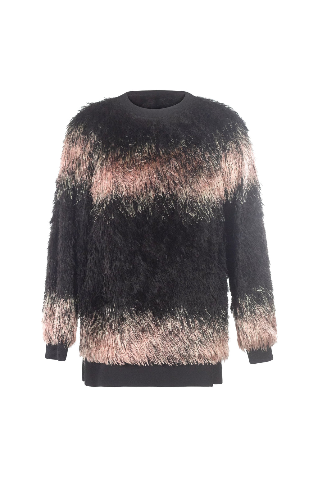 Faux Fur Stripe Knit Pullover Top