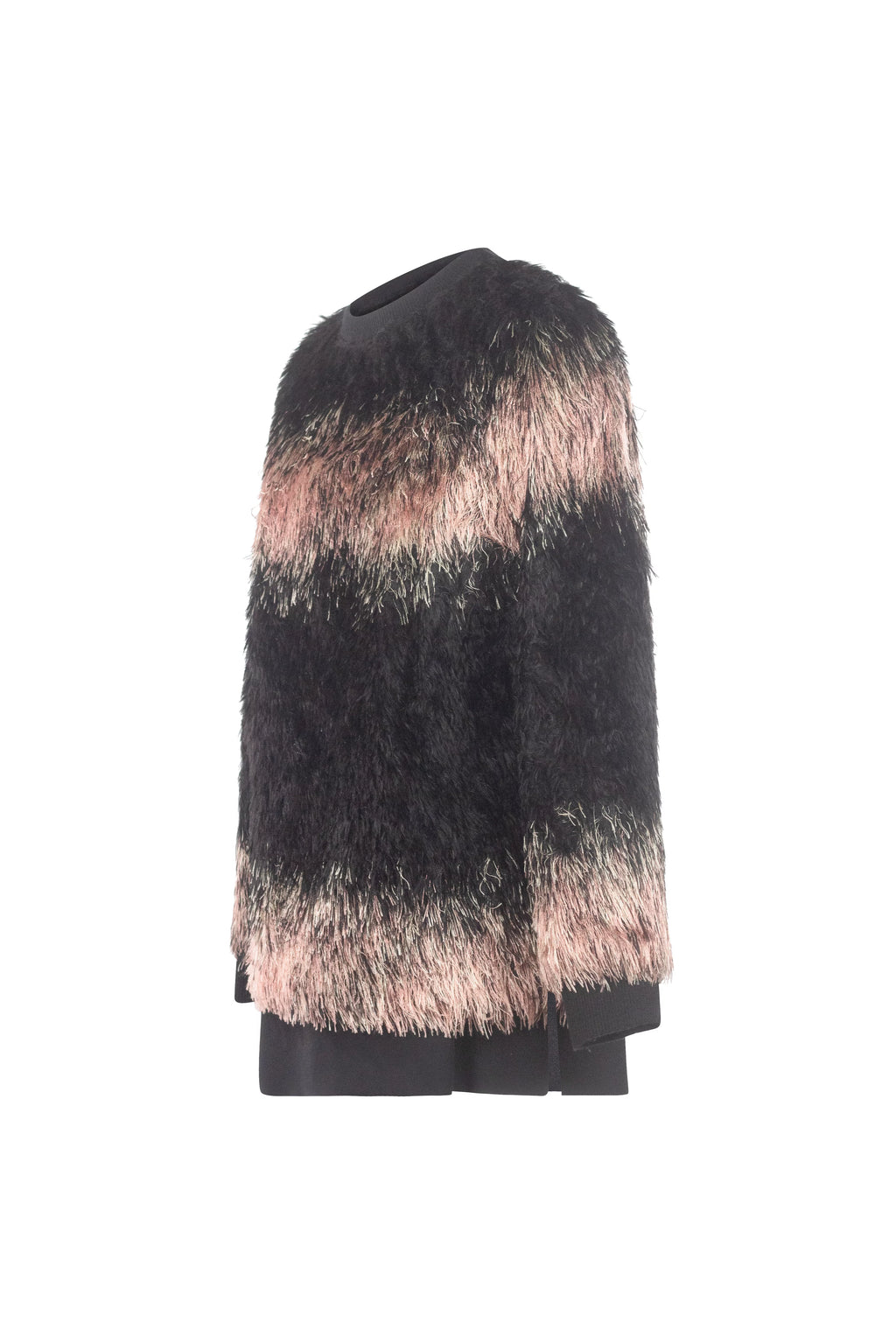 Faux Fur Stripe Knit Pullover Top