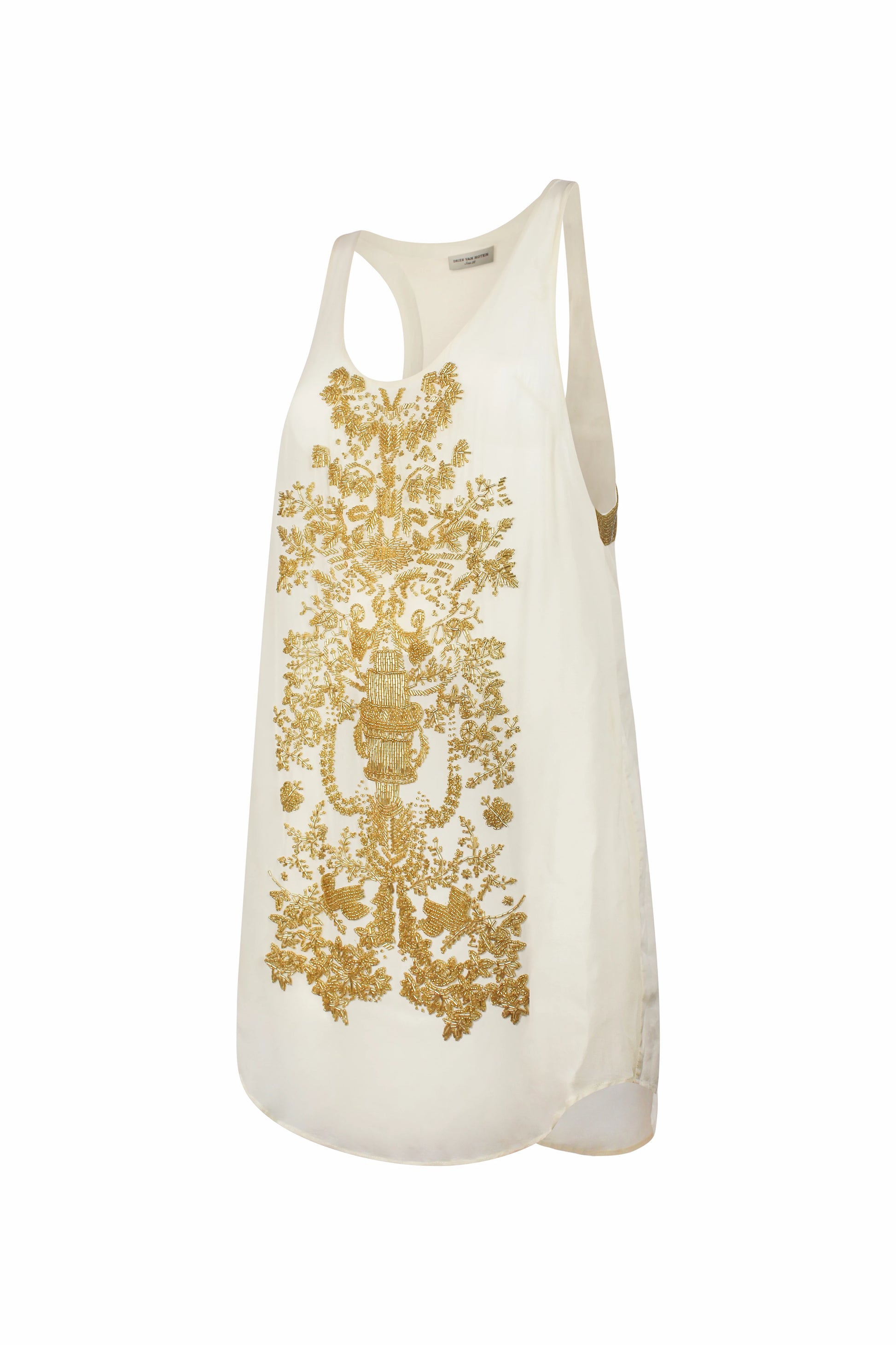 Cream Tank Top with Gold Beaded Embroidery