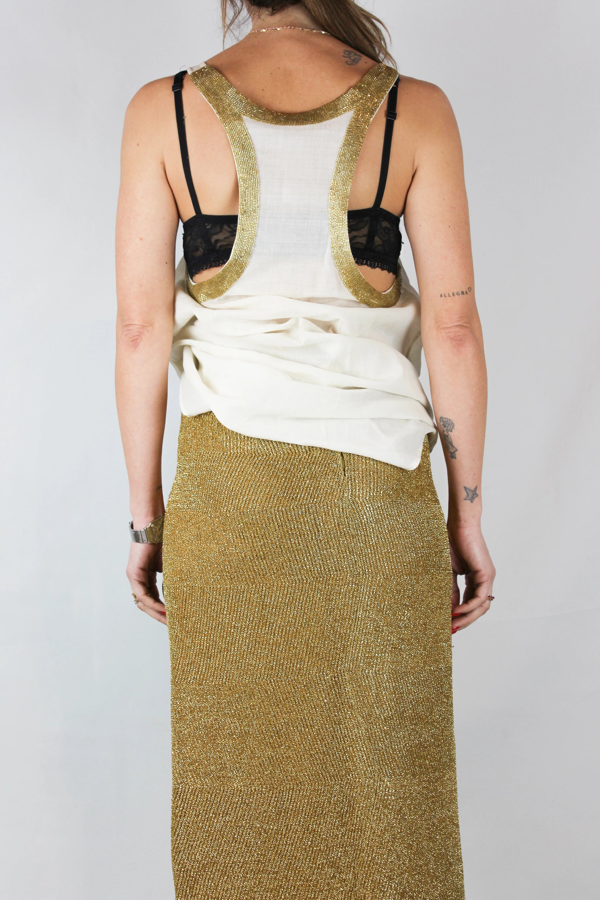 Cream Tank Top with Gold Beaded Embroidery