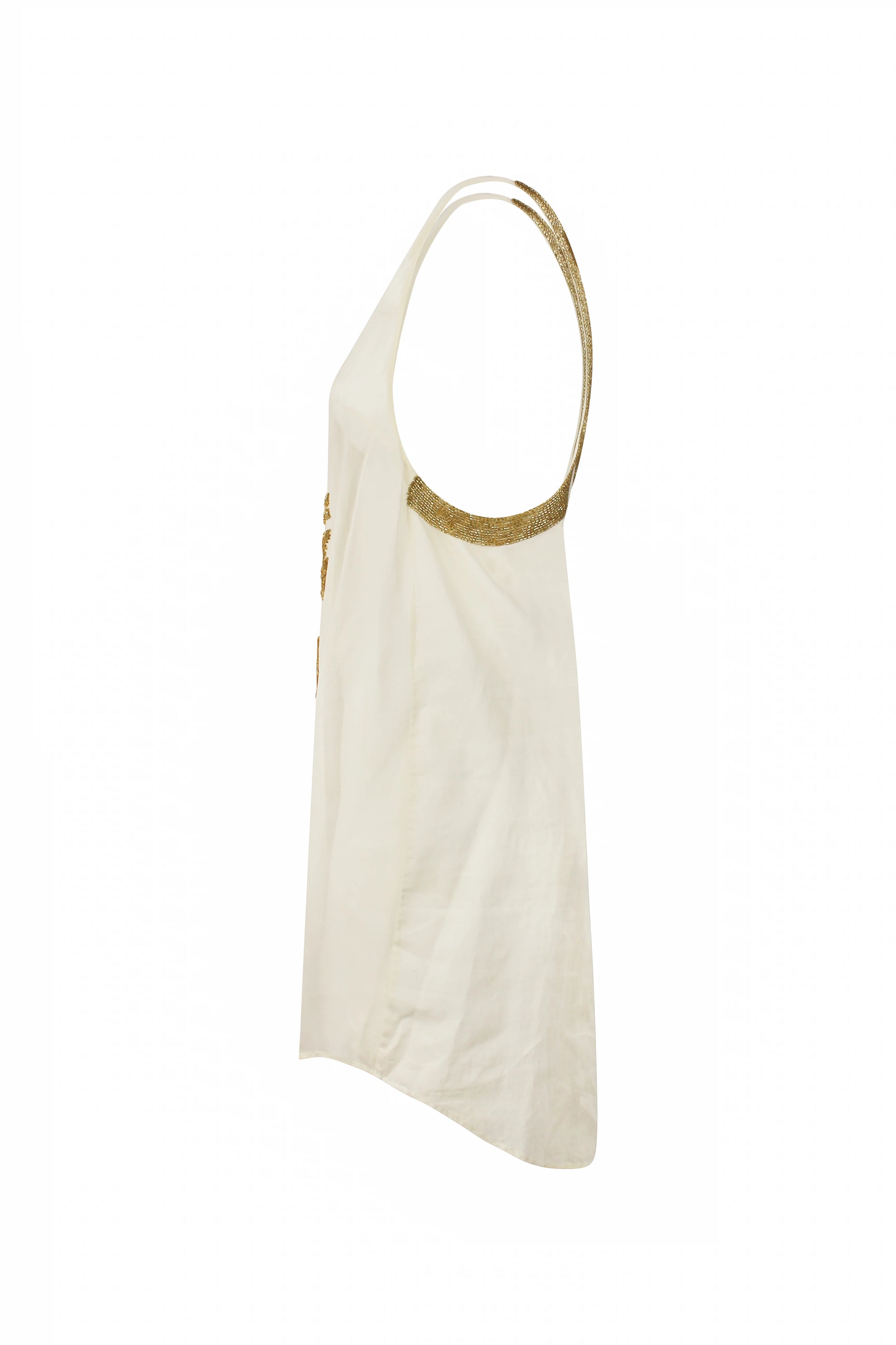 Cream Tank Top with Gold Beaded Embroidery