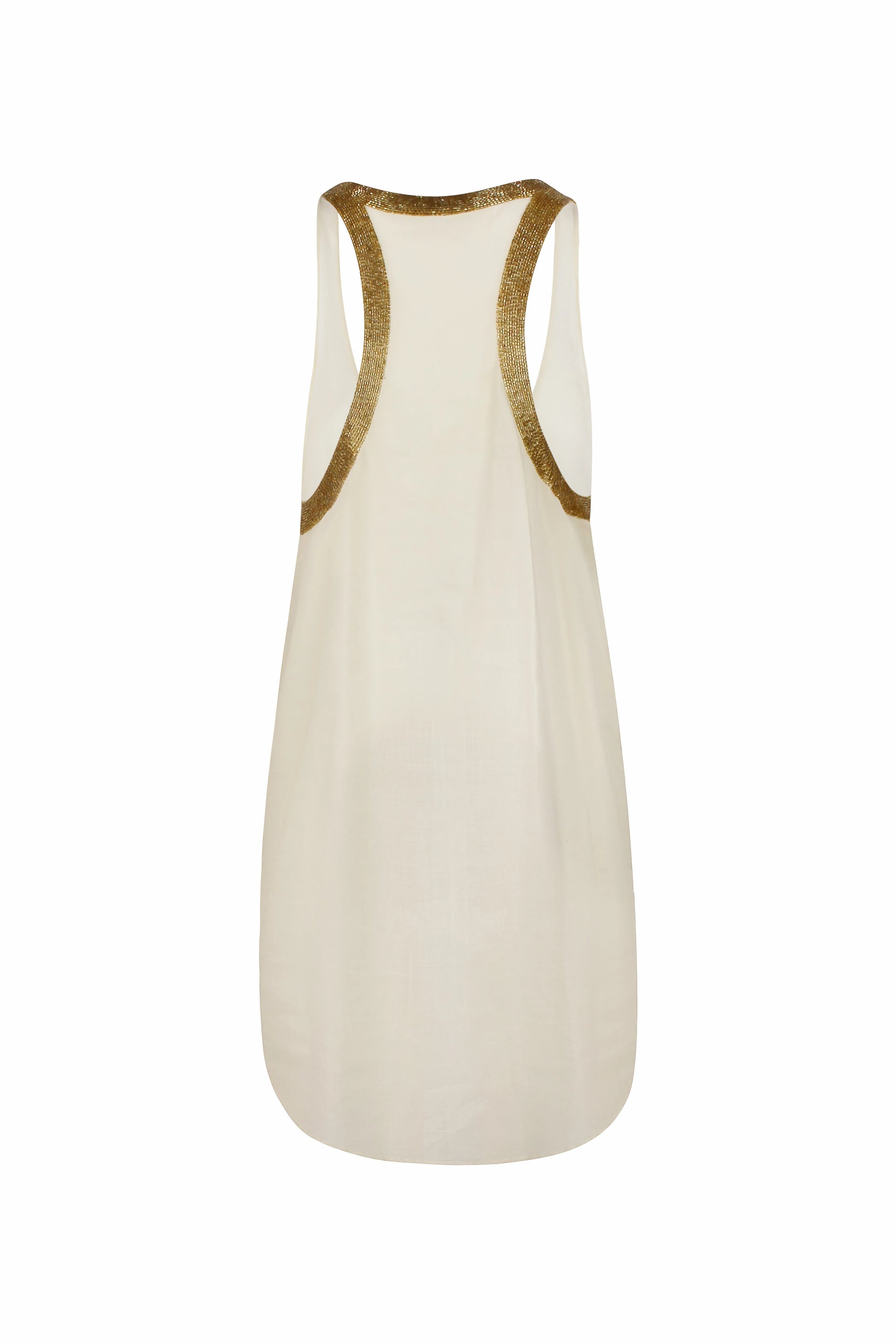 Cream Tank Top with Gold Beaded Embroidery