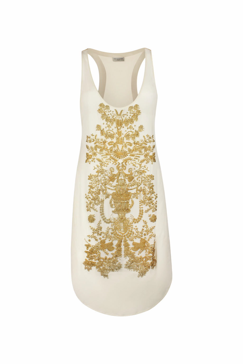 Cream Tank Top with Gold Beaded Embroidery