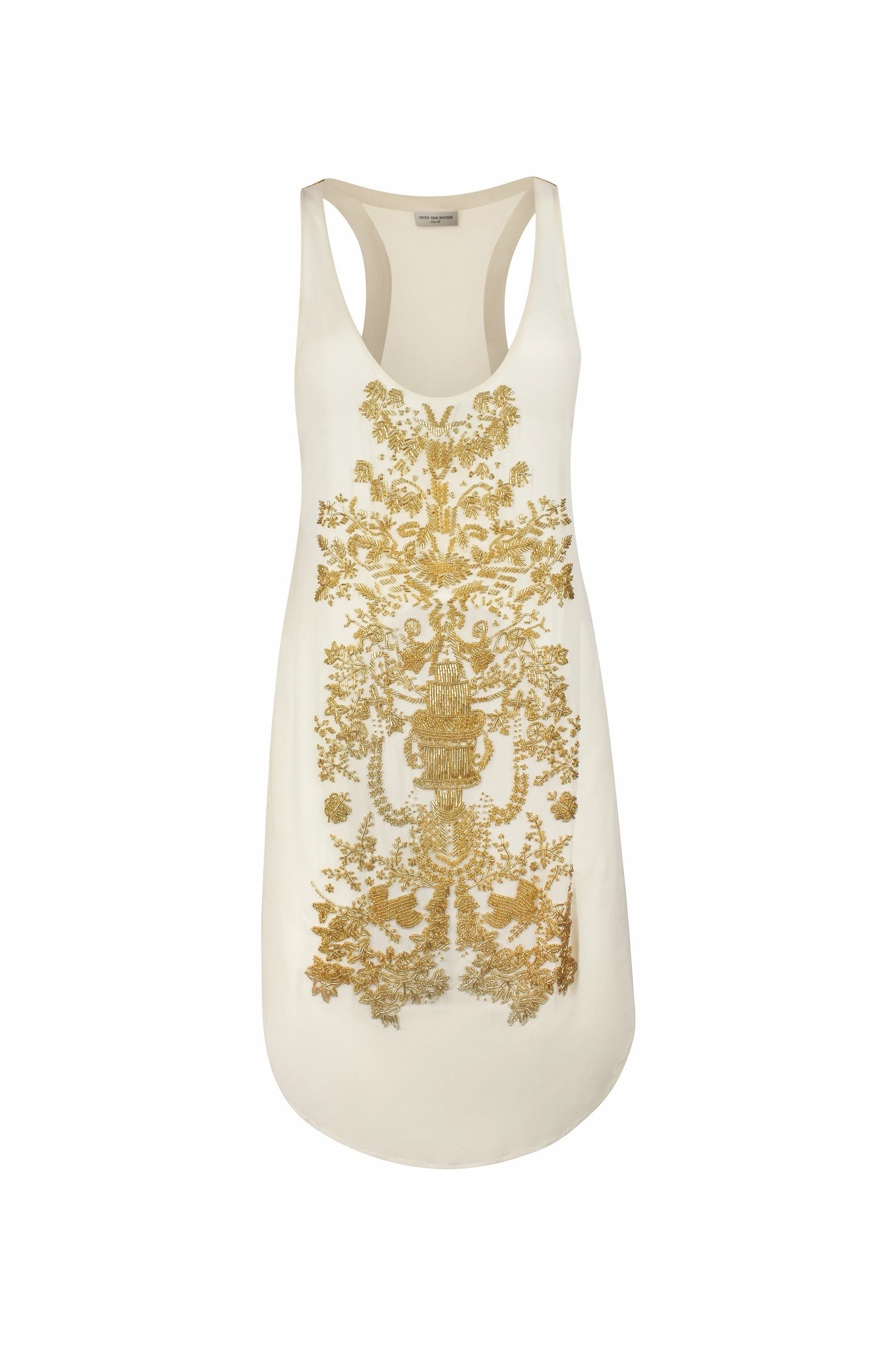 Cream Tank Top with Gold Beaded Embroidery