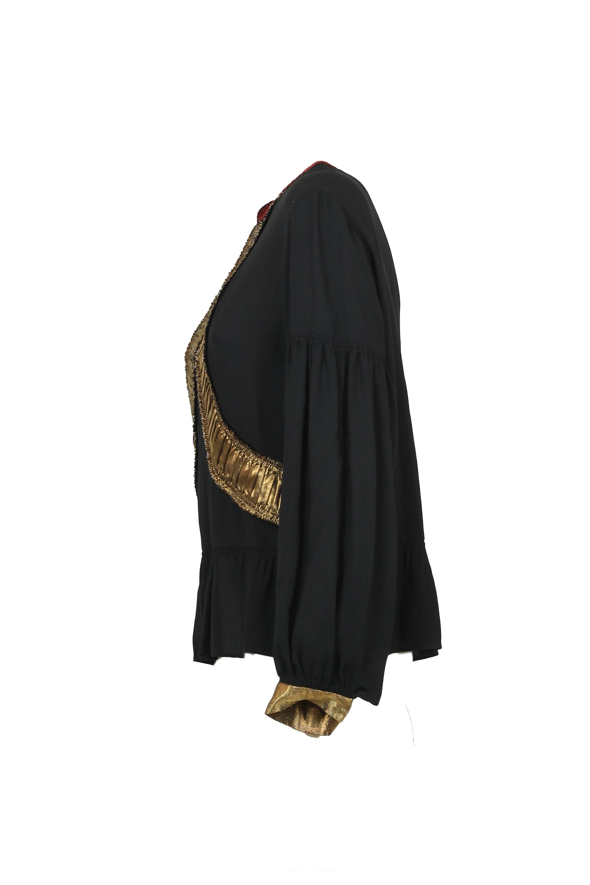Black Long-Sleeved Top with Gold Ruched Front