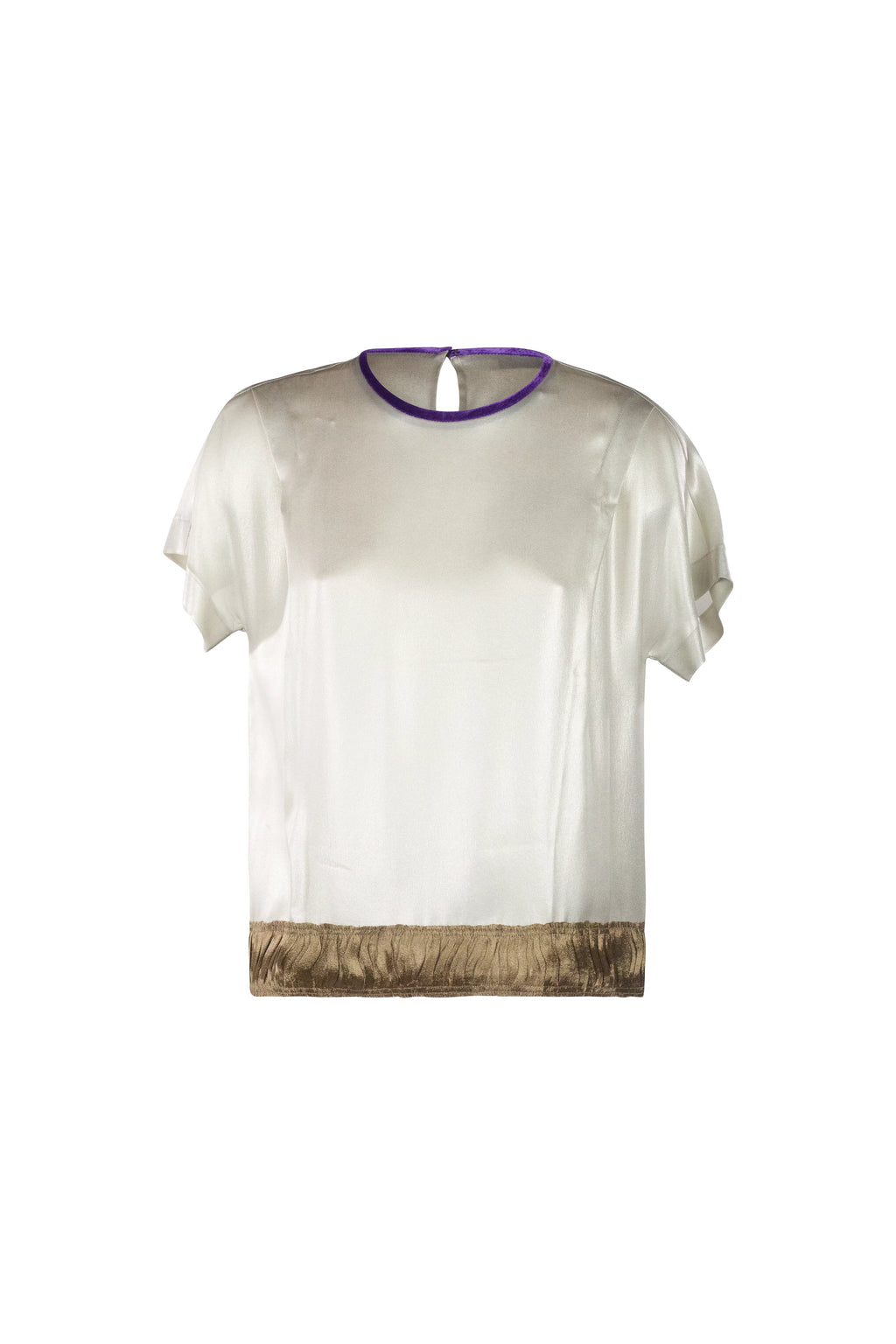 Silk Satin Blouse with Velvet Trim & Contrast Hem