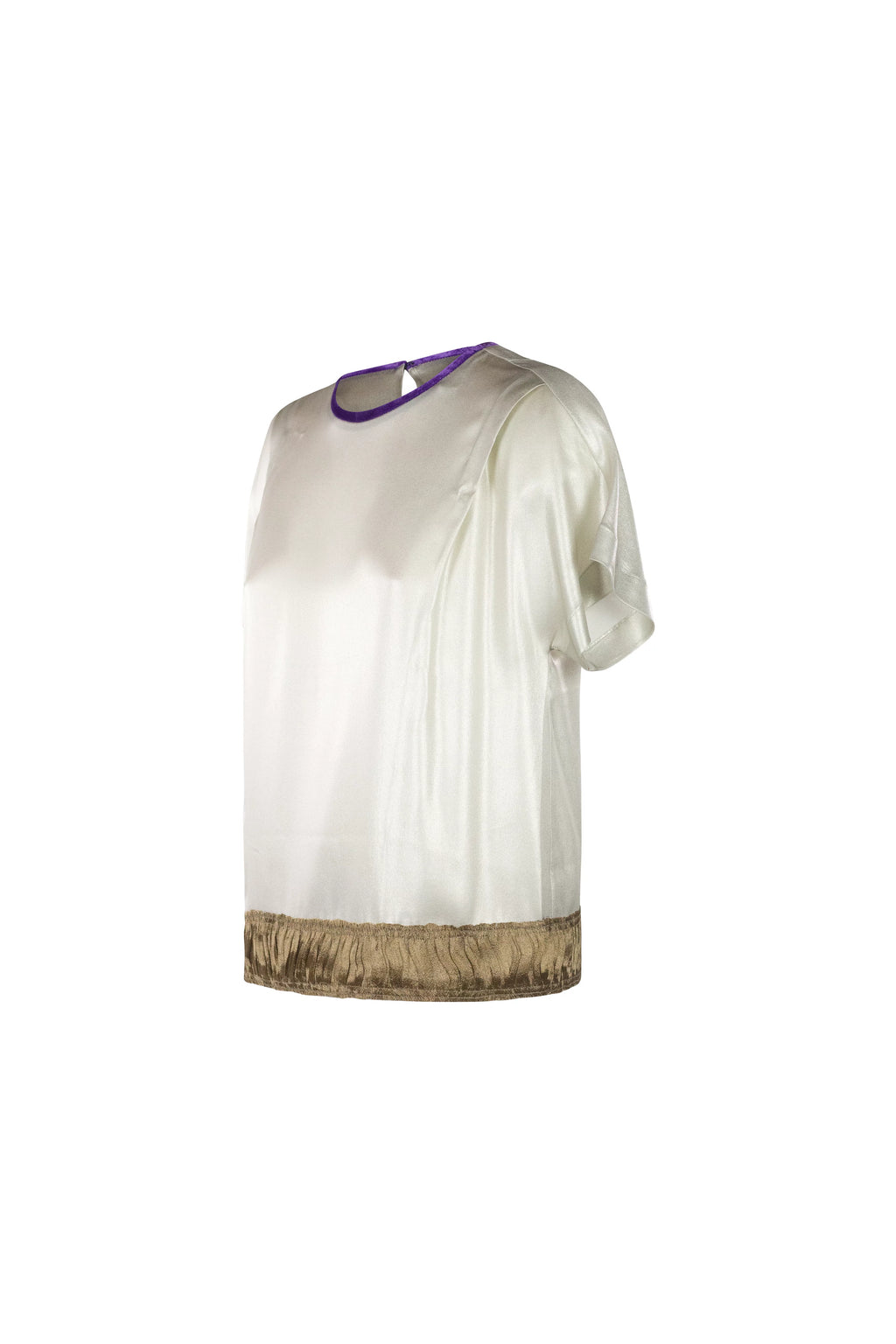 Silk Satin Blouse with Velvet Trim & Contrast Hem