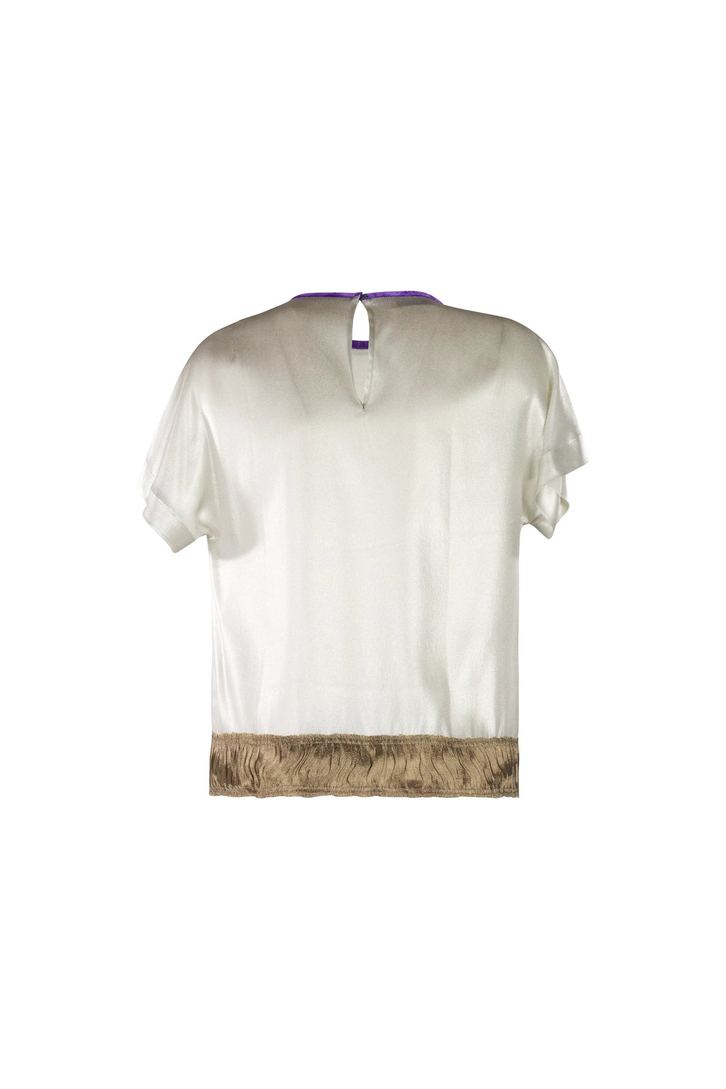 Silk Satin Blouse with Velvet Trim & Contrast Hem