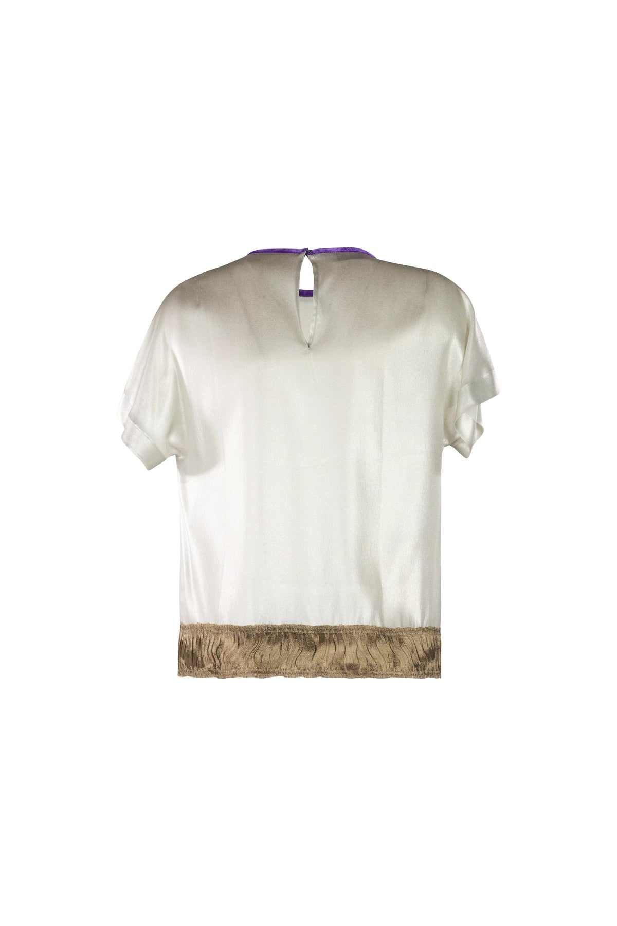 Silk Satin Blouse with Velvet Trim & Contrast Hem