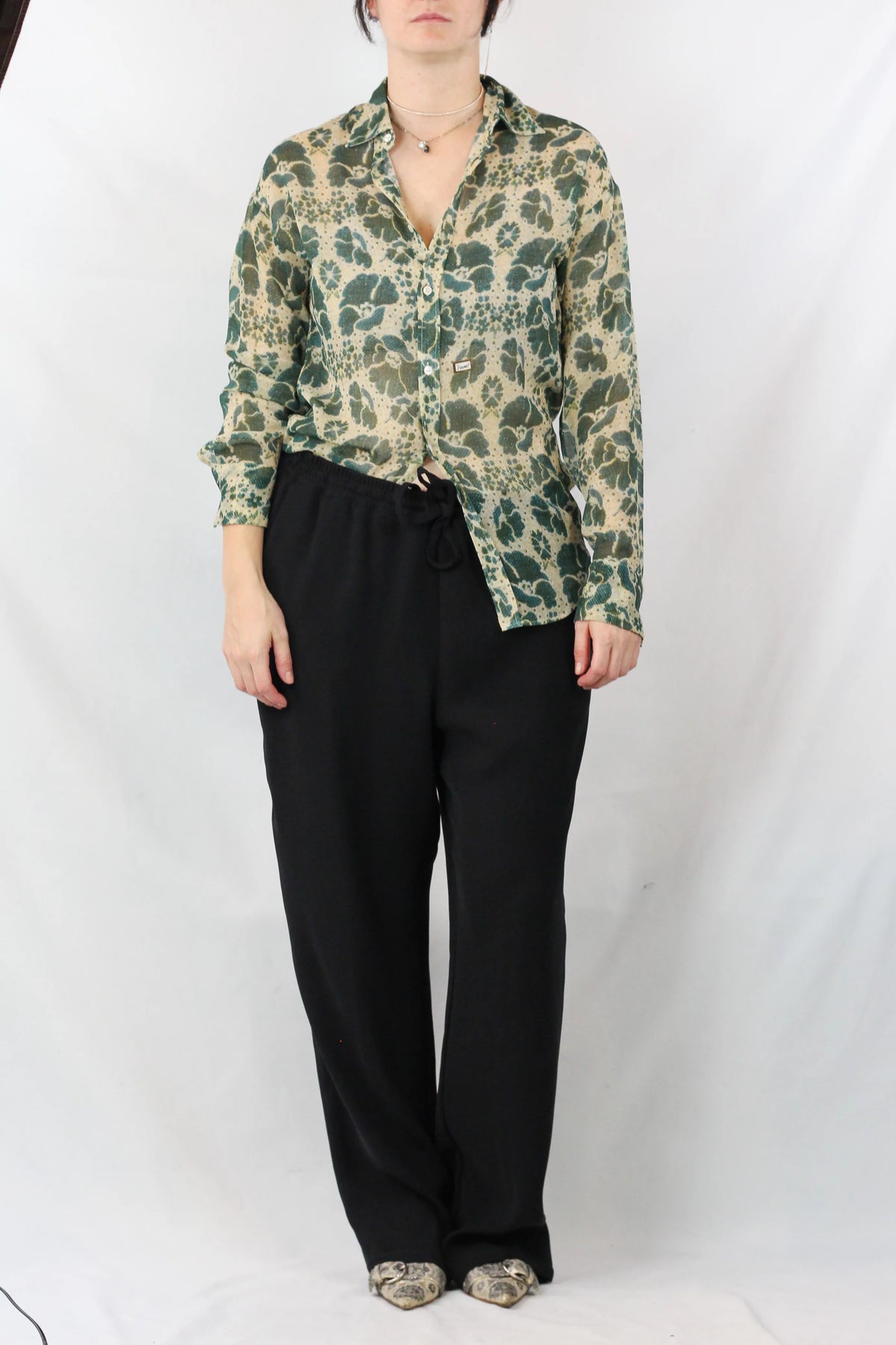 Lace-Print Oversized Button-Down Shirt SS2022