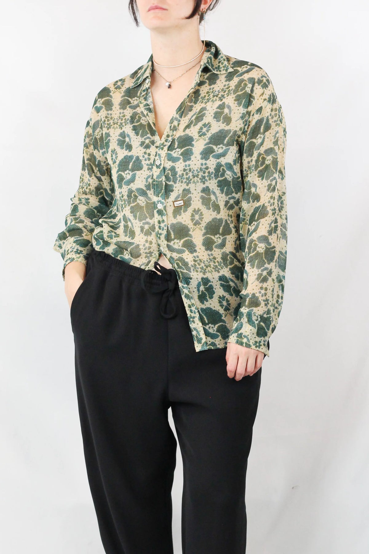 Lace-Print Oversized Button-Down Shirt SS2022