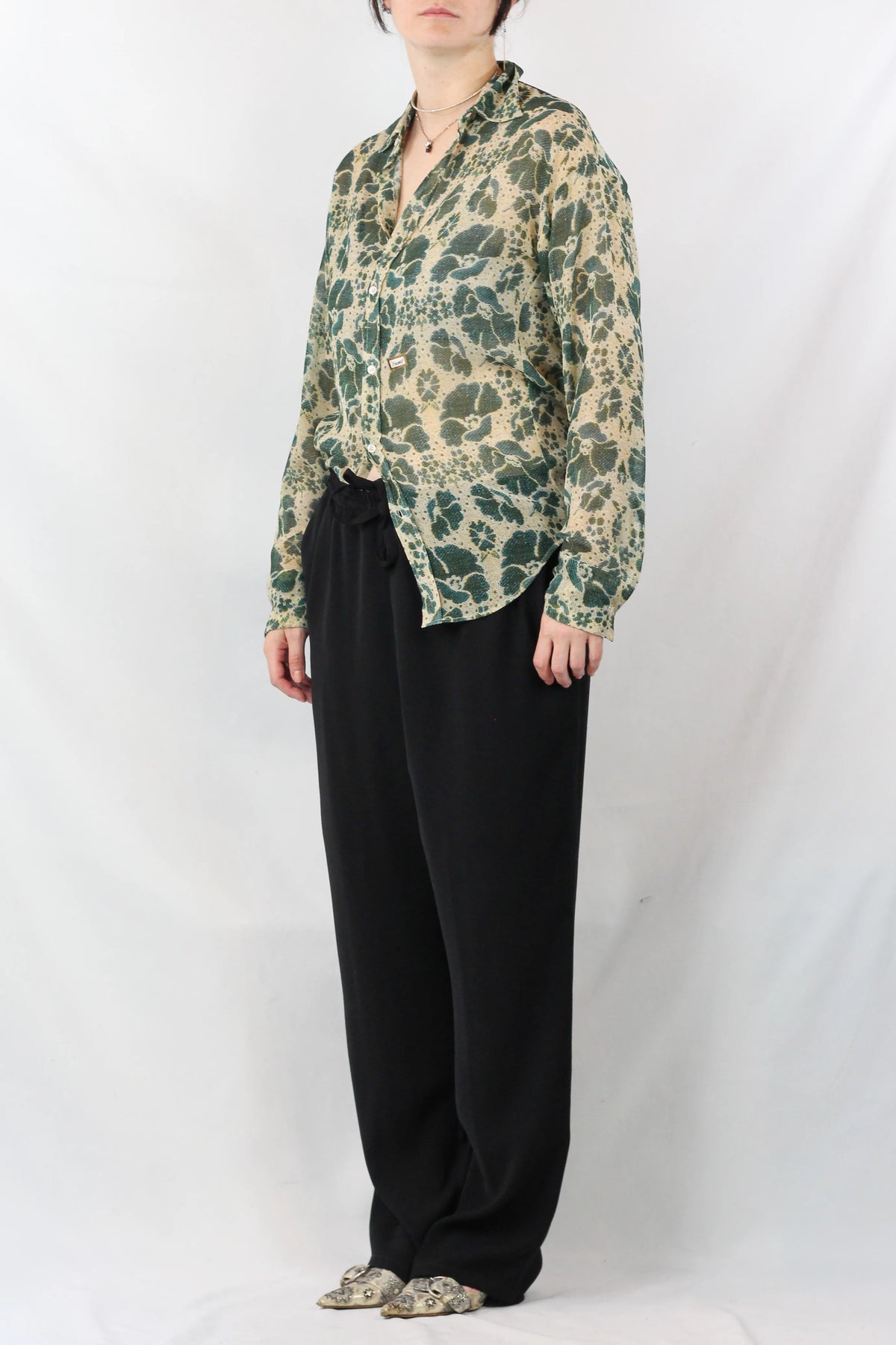 Lace-Print Oversized Button-Down Shirt SS2022