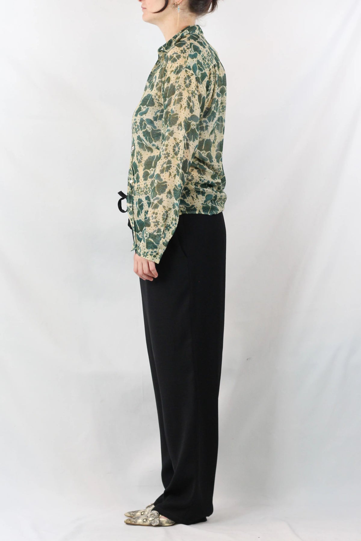 Lace-Print Oversized Button-Down Shirt SS2022