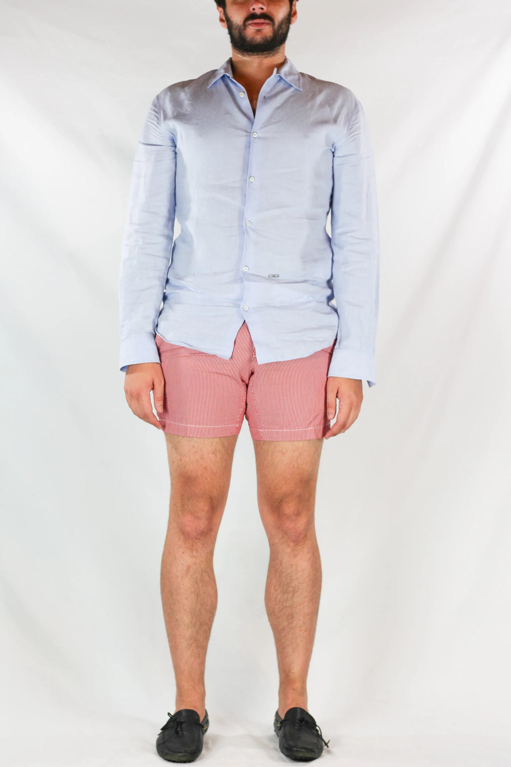 Red Cotton Shorts with White Waistband