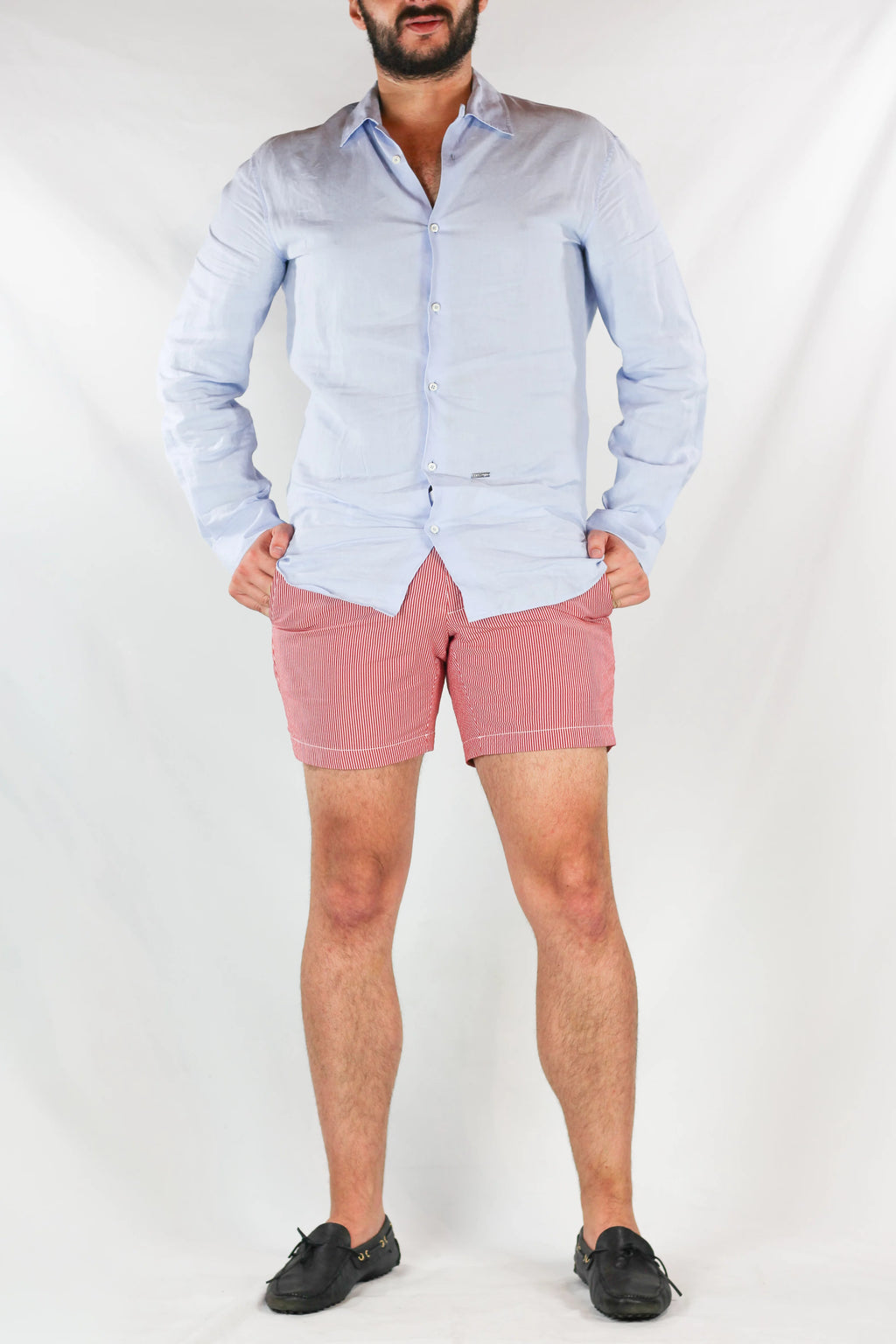 Red Cotton Shorts with White Waistband