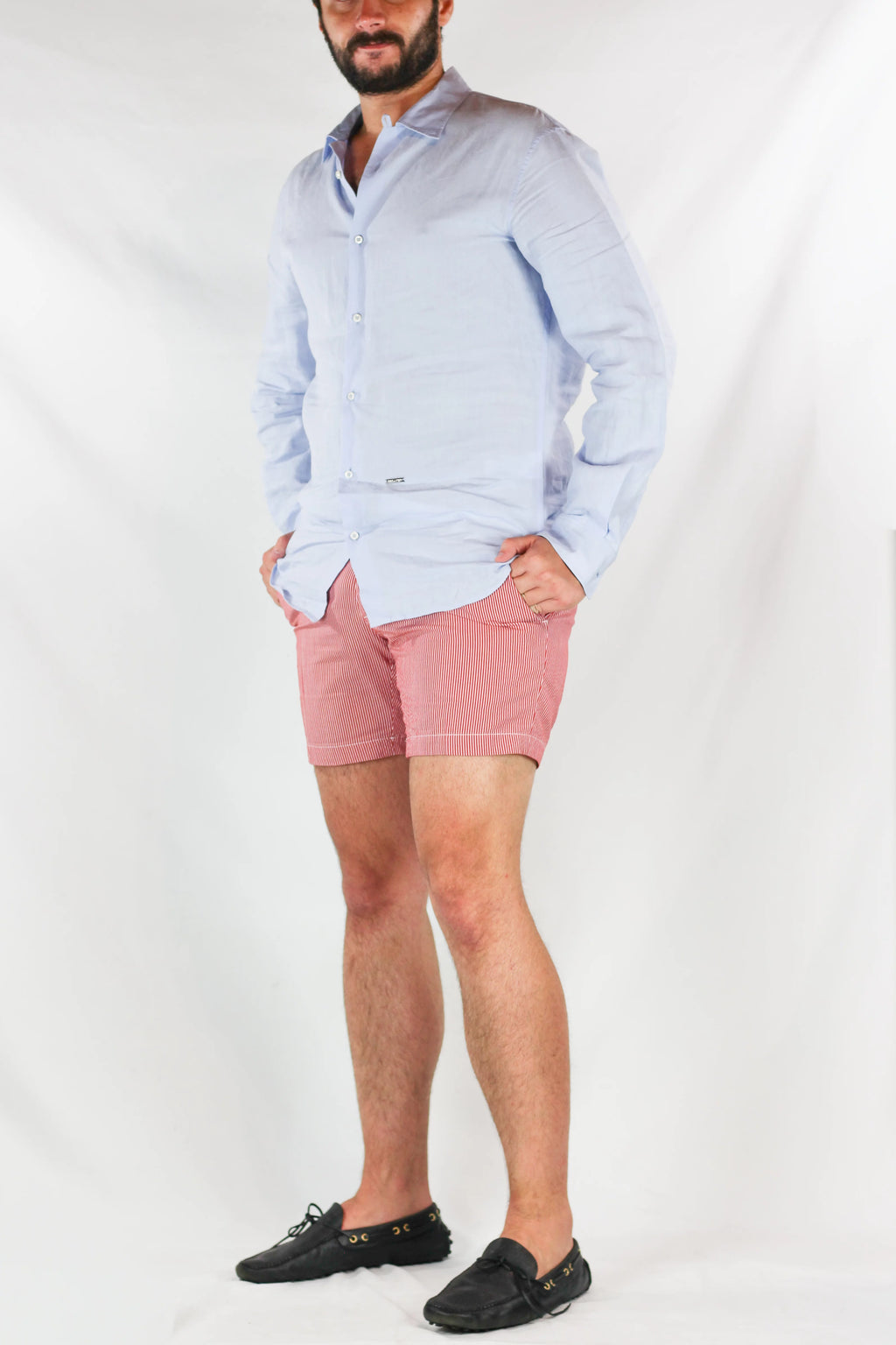 Red Cotton Shorts with White Waistband