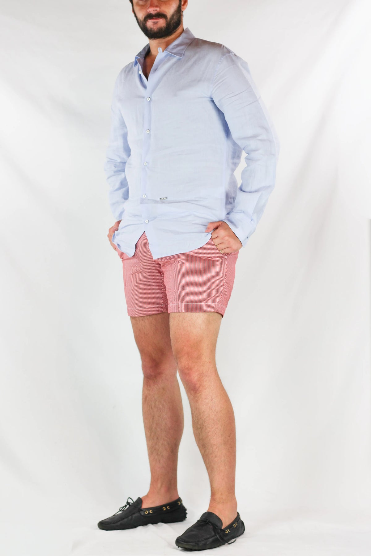 Red Cotton Shorts with White Waistband