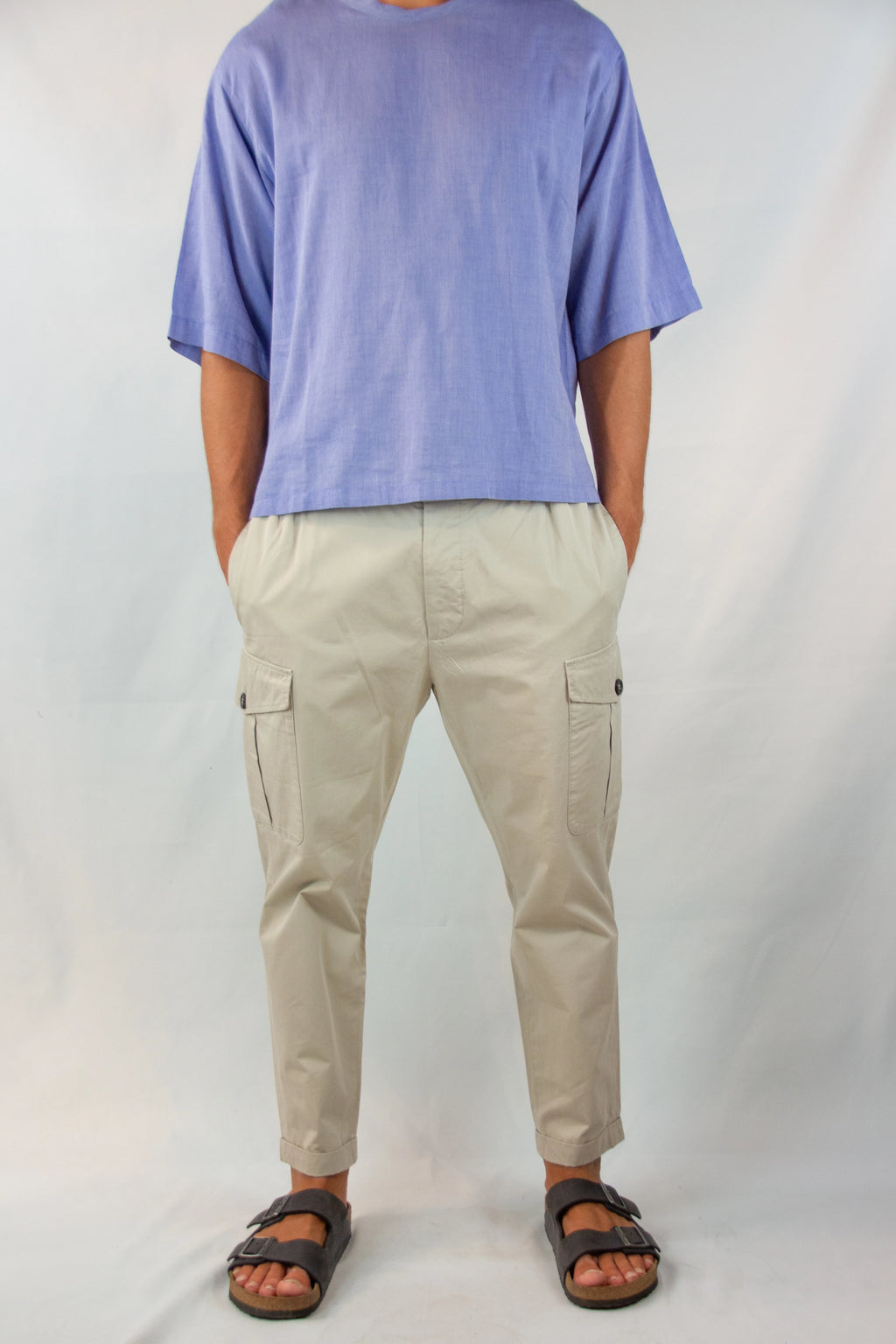 Beige Slim Fit Cargo Trousers