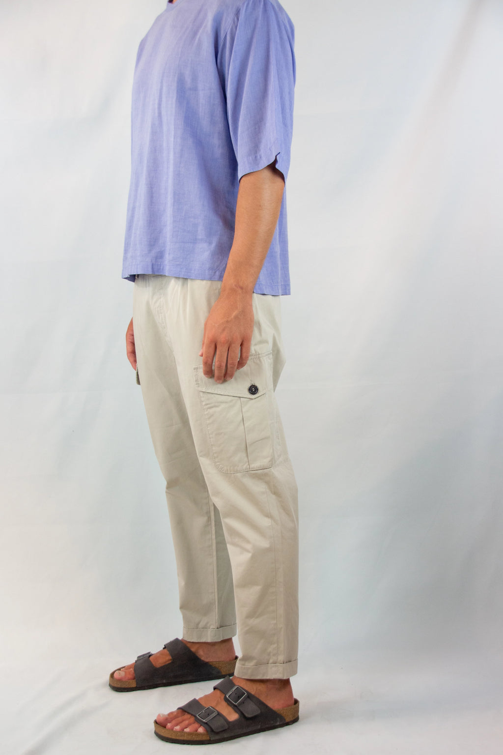 Beige Slim Fit Cargo Trousers